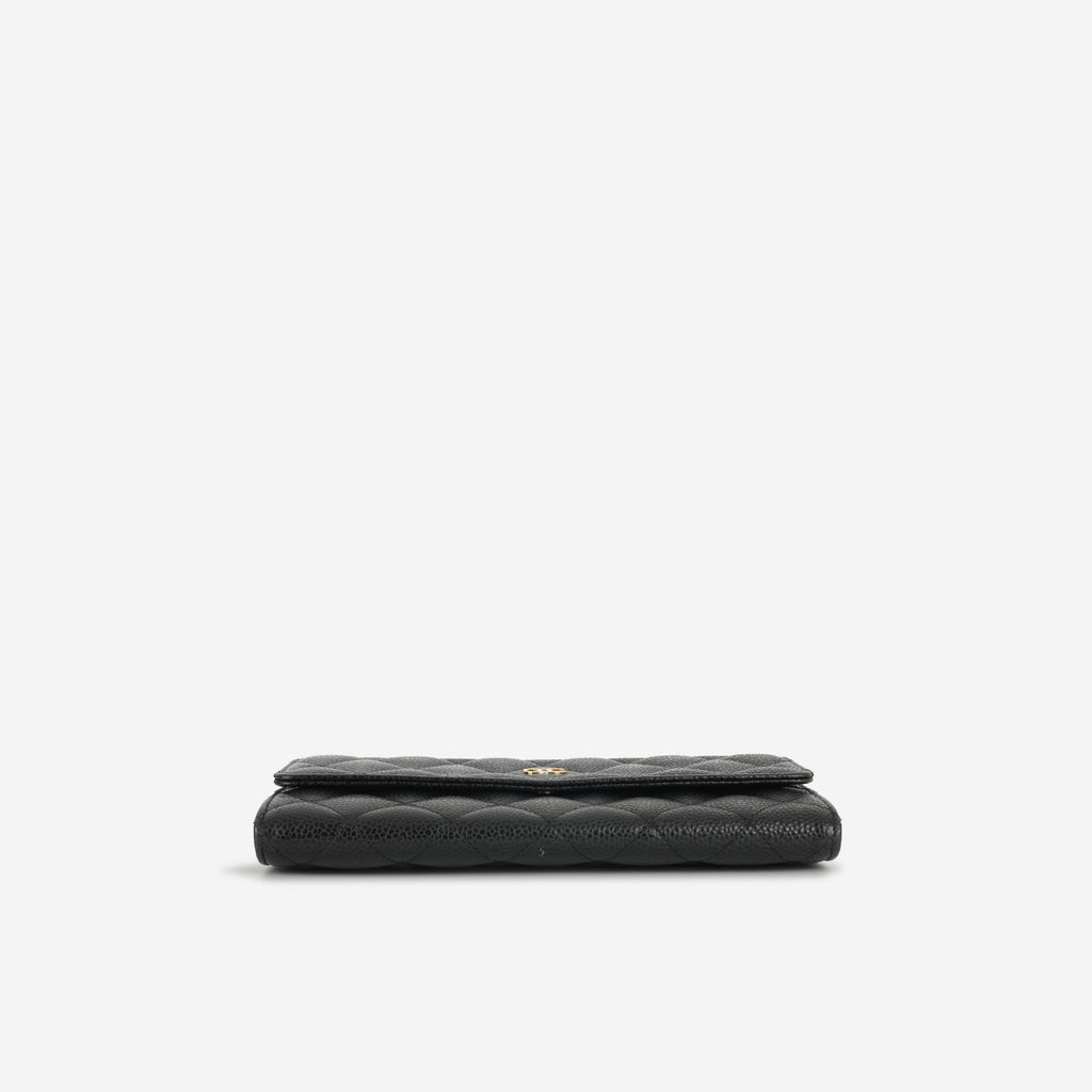 Chanel Long Classic Flap Wallet - Black Caviar | Gold Hardware