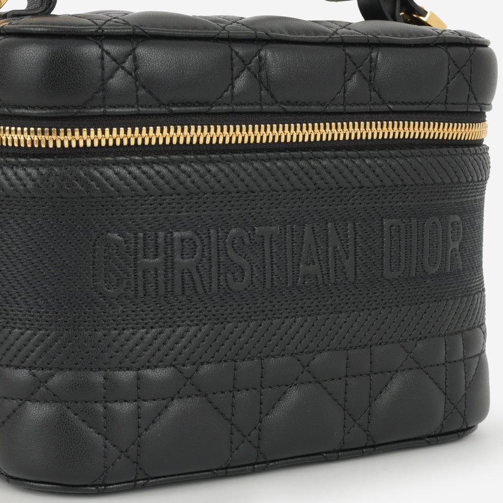 Small DiorTravel Vanity Case with Strap - Black Lambskin / Embroidery | Gold Hardware