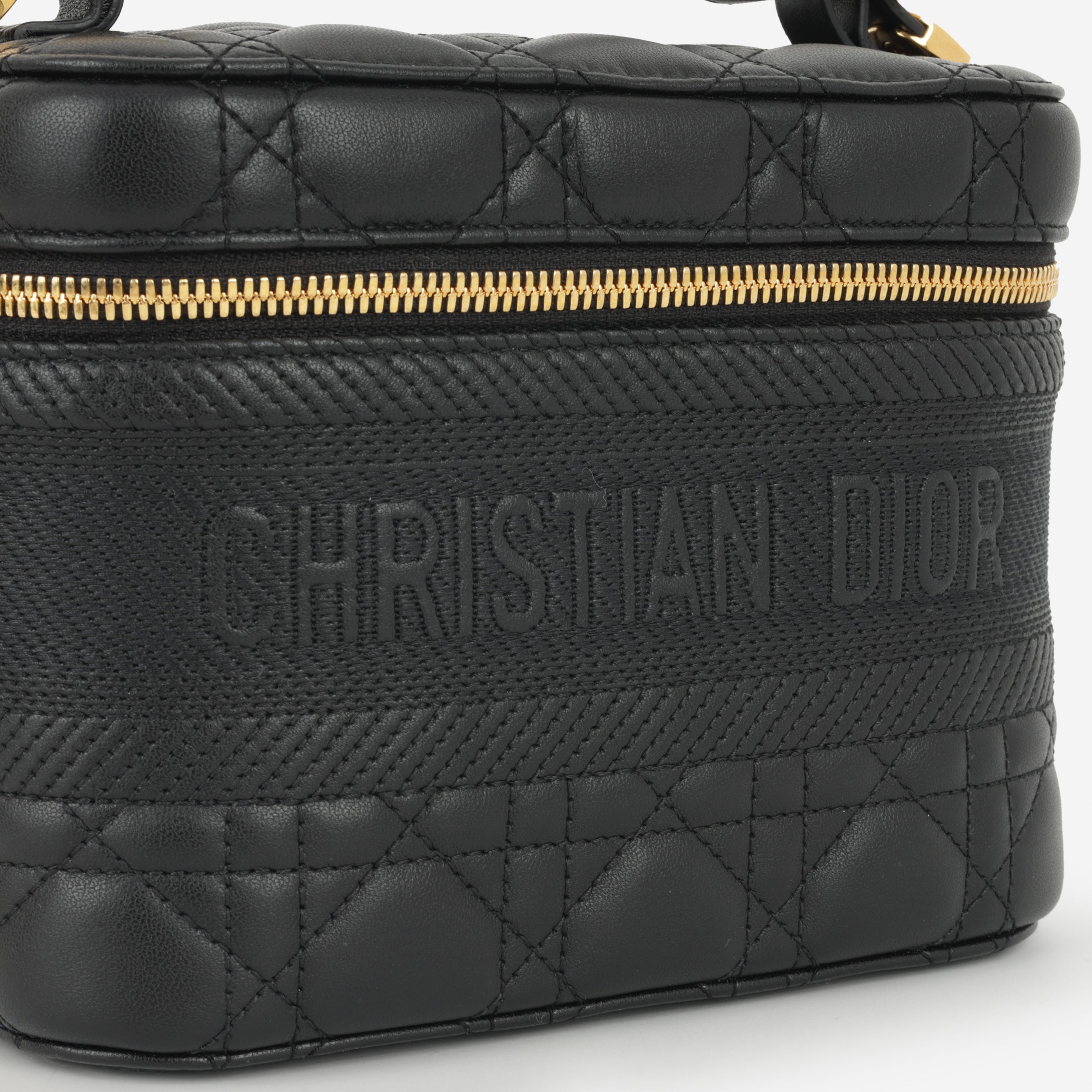 Small DiorTravel Vanity Case with Strap - Black Lambskin / Embroidery | Gold Hardware