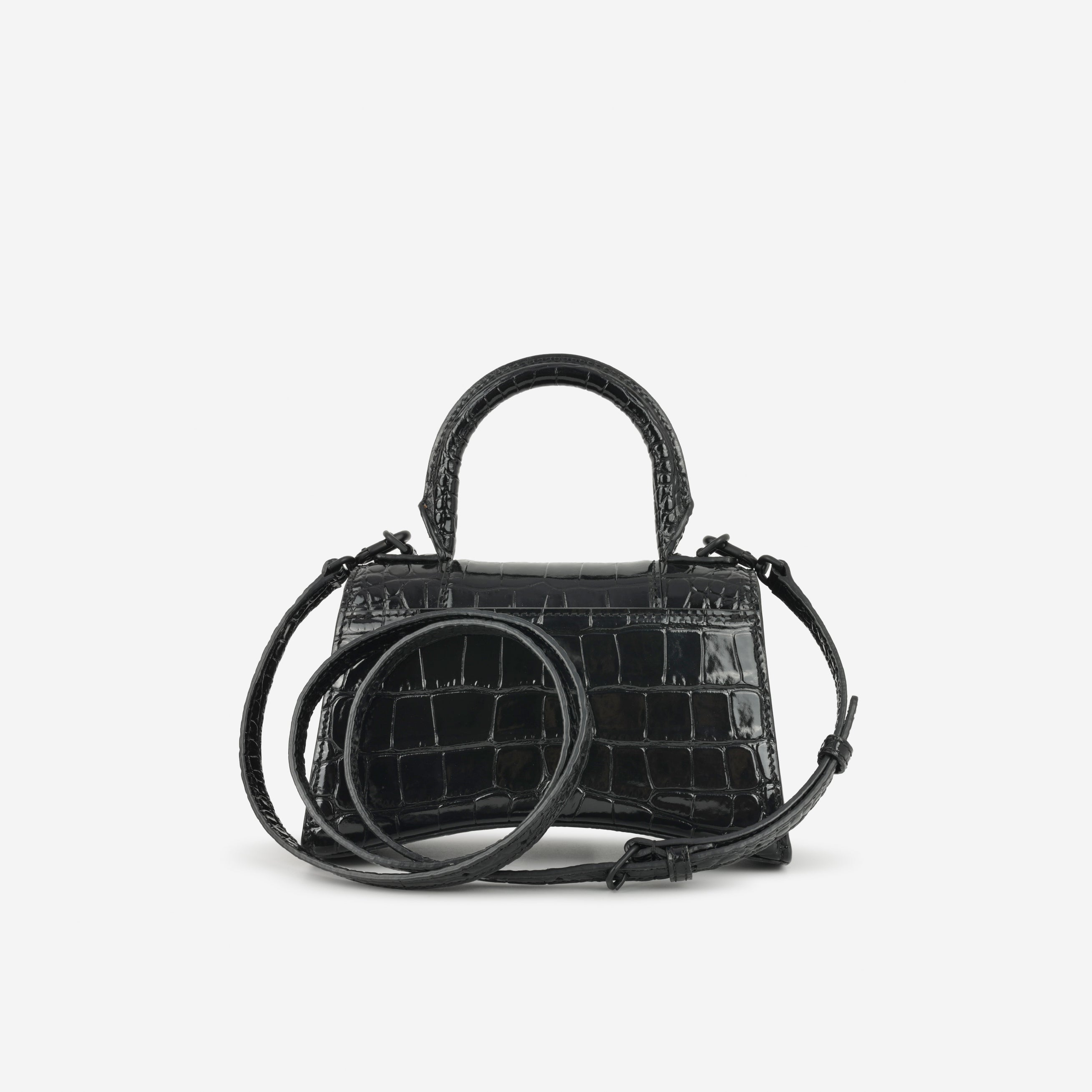 Balenciaga XS Hourglass - Black Croc Embossed Calfskin | Black Hardware