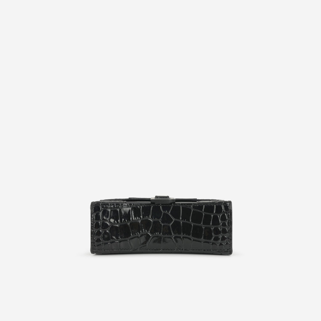 Balenciaga XS Hourglass - Black Croc Embossed Calfskin | Black Hardware