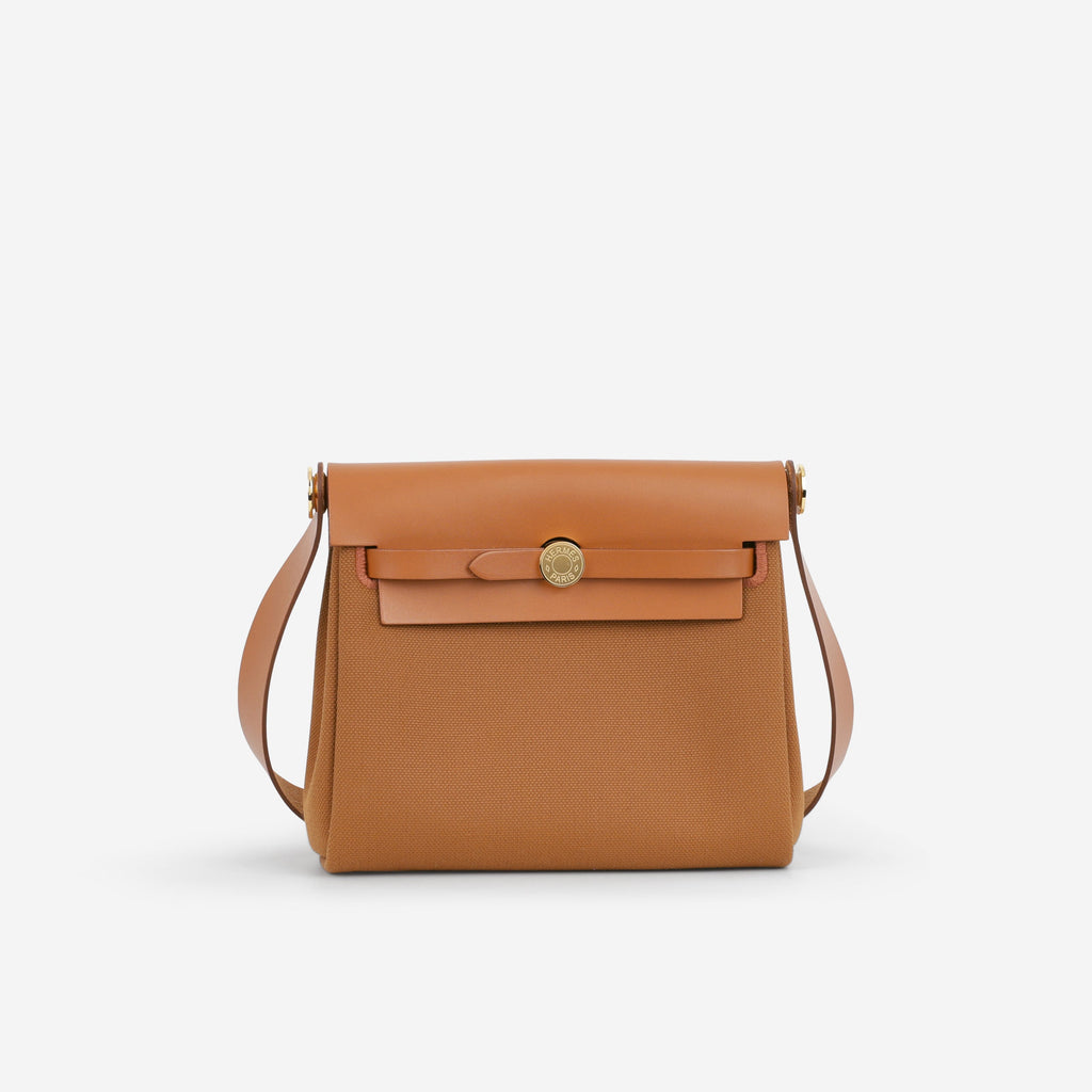 Hermès Mini Herbag 20 - Gold Toile / Hunter | Gold Hardware