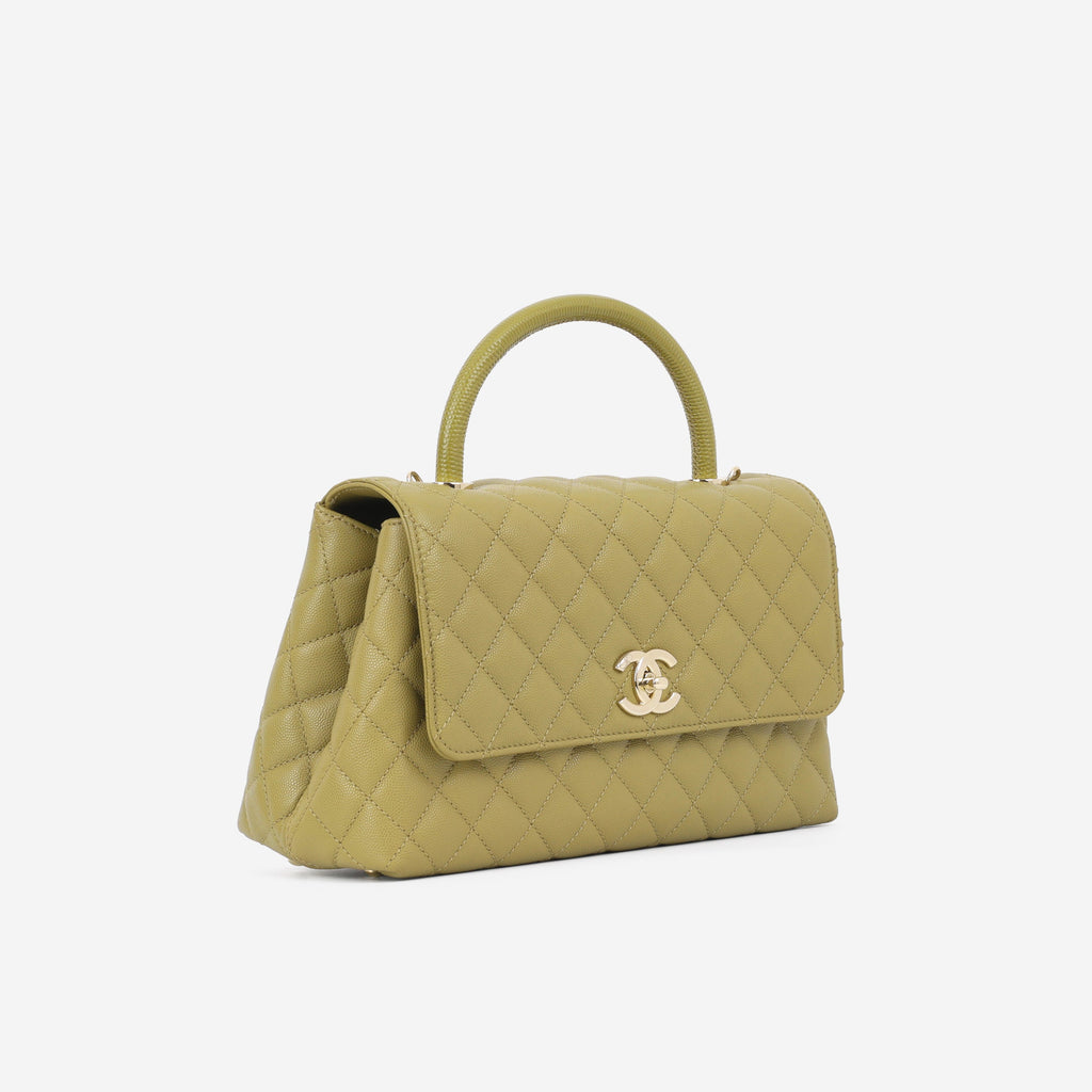 Chanel Medium Coco Handle - Olive Green Caviar | Champagne Gold Hardware