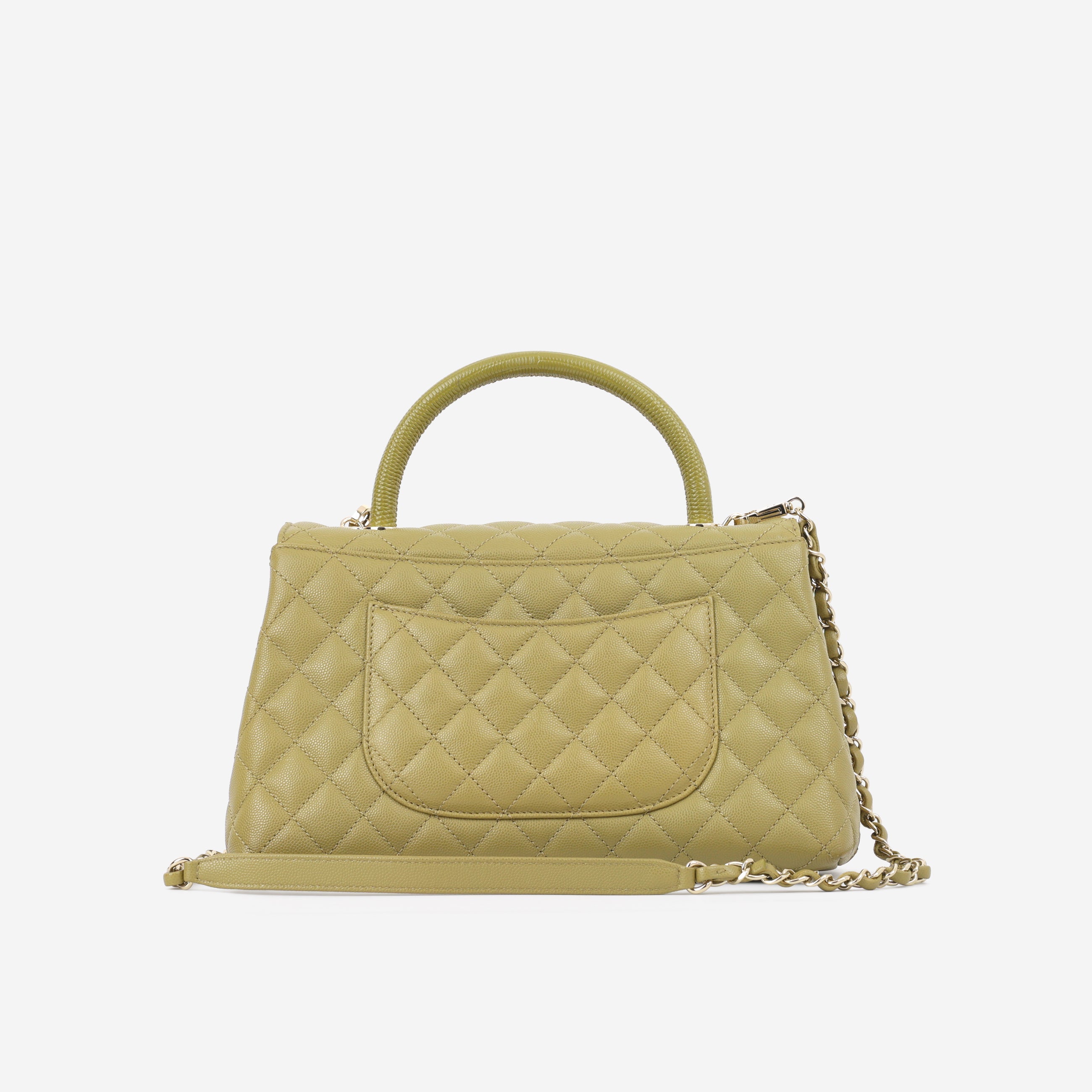 Chanel Medium Coco Handle - Olive Green Caviar | Champagne Gold Hardware