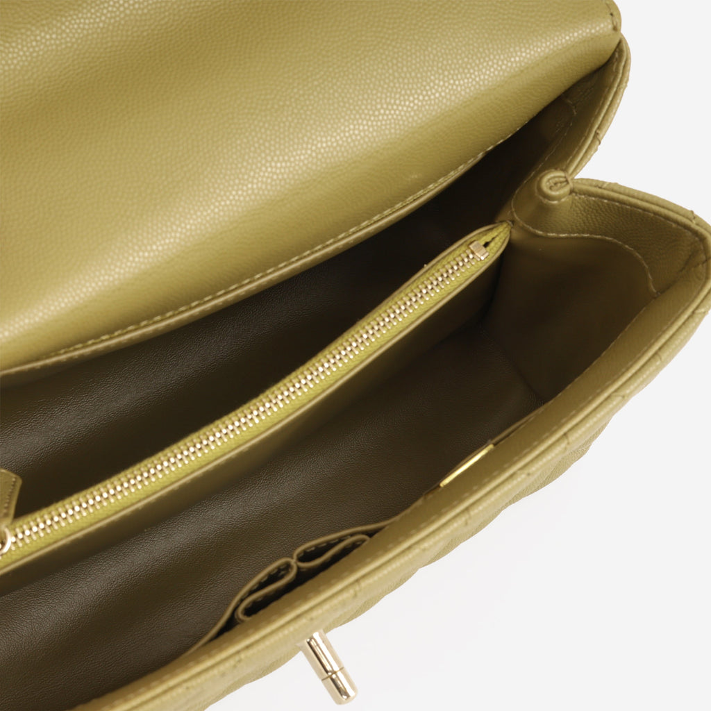 Chanel Medium Coco Handle - Olive Green Caviar | Champagne Gold Hardware