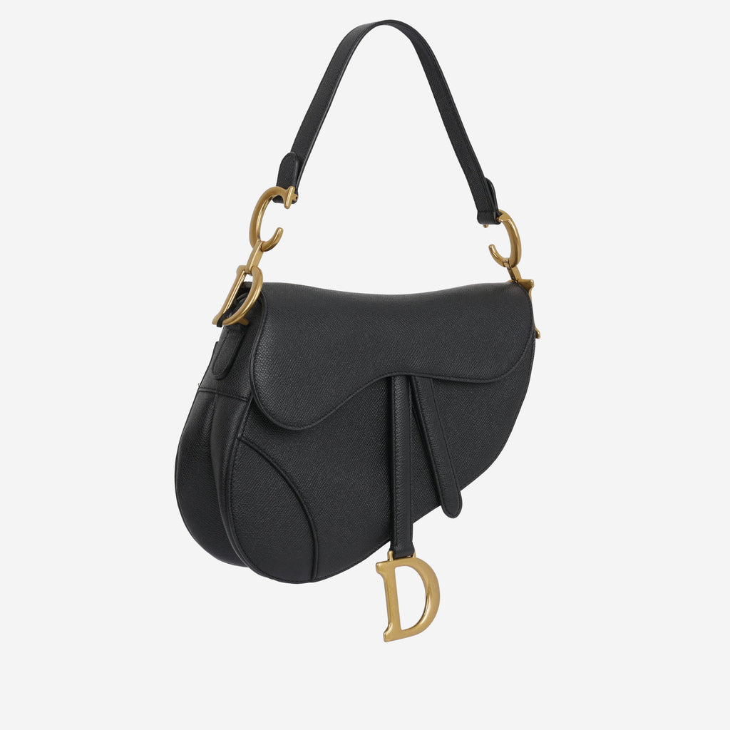 Dior Medium Saddle - Black Grained Calfskin | Gold Hardware