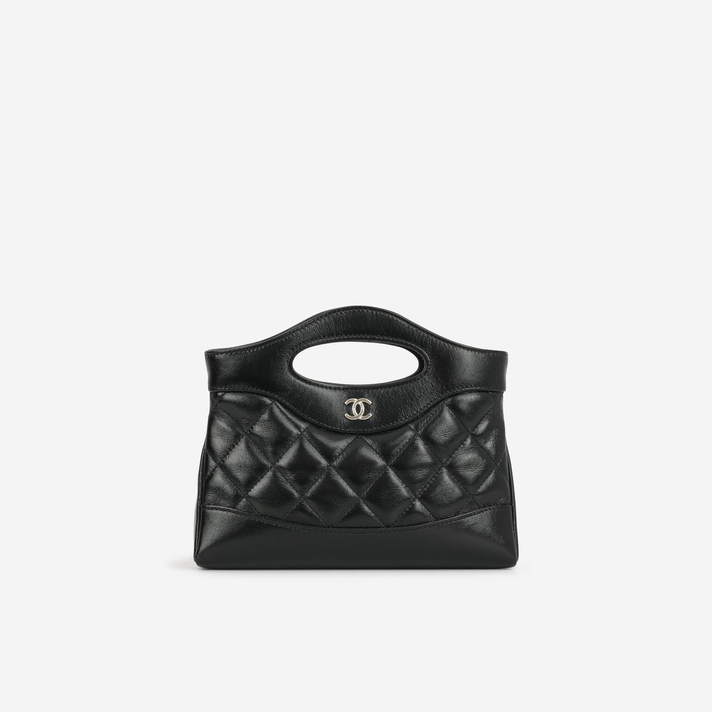 Nano 31 Clutch on Chain - Black Glazed Calfskin | Champagne Gold Hardware