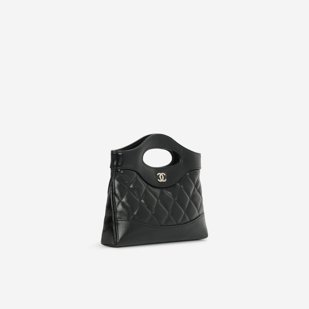 Nano 31 Clutch on Chain - Black Glazed Calfskin | Champagne Gold Hardware