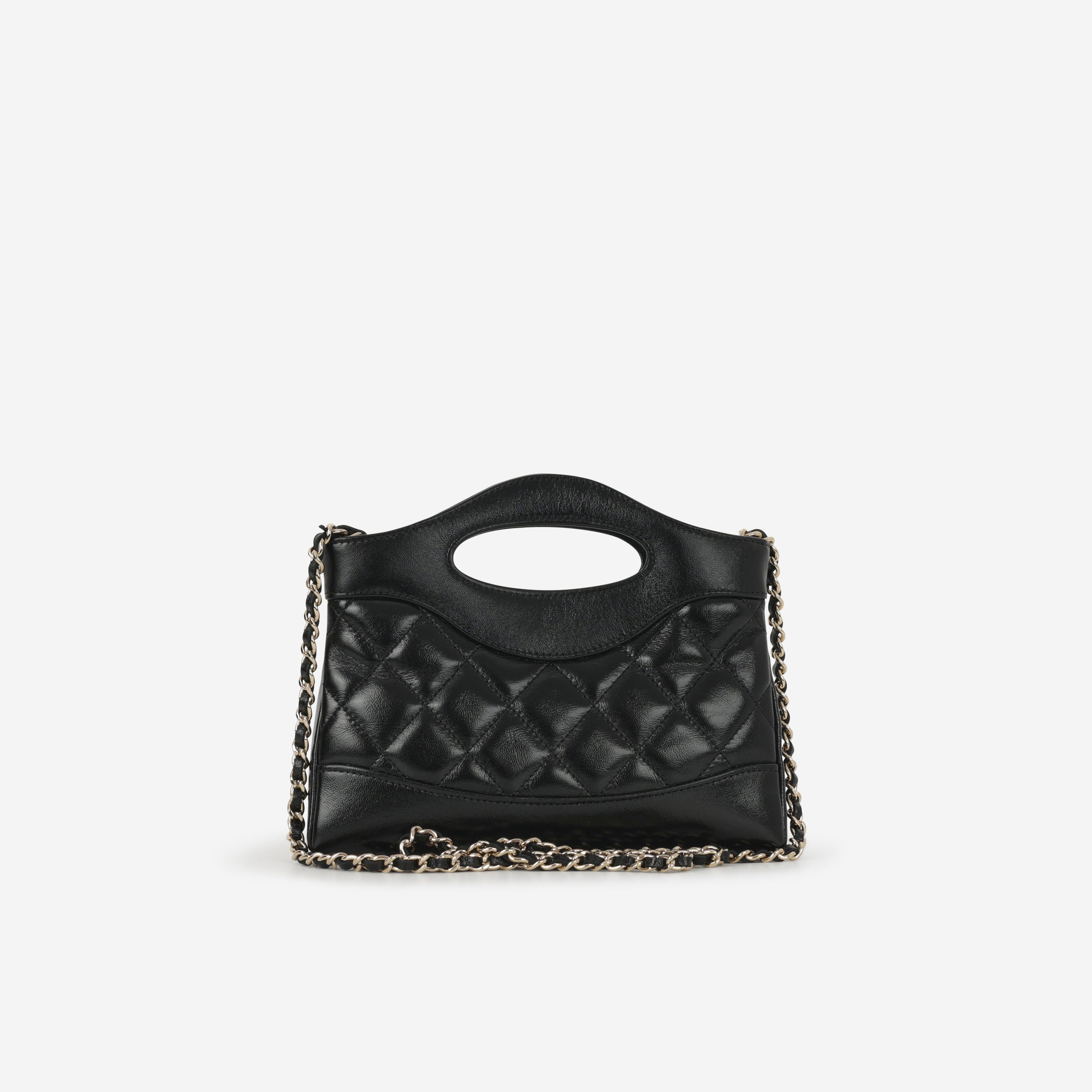 Nano 31 Clutch on Chain - Black Glazed Calfskin | Champagne Gold Hardware