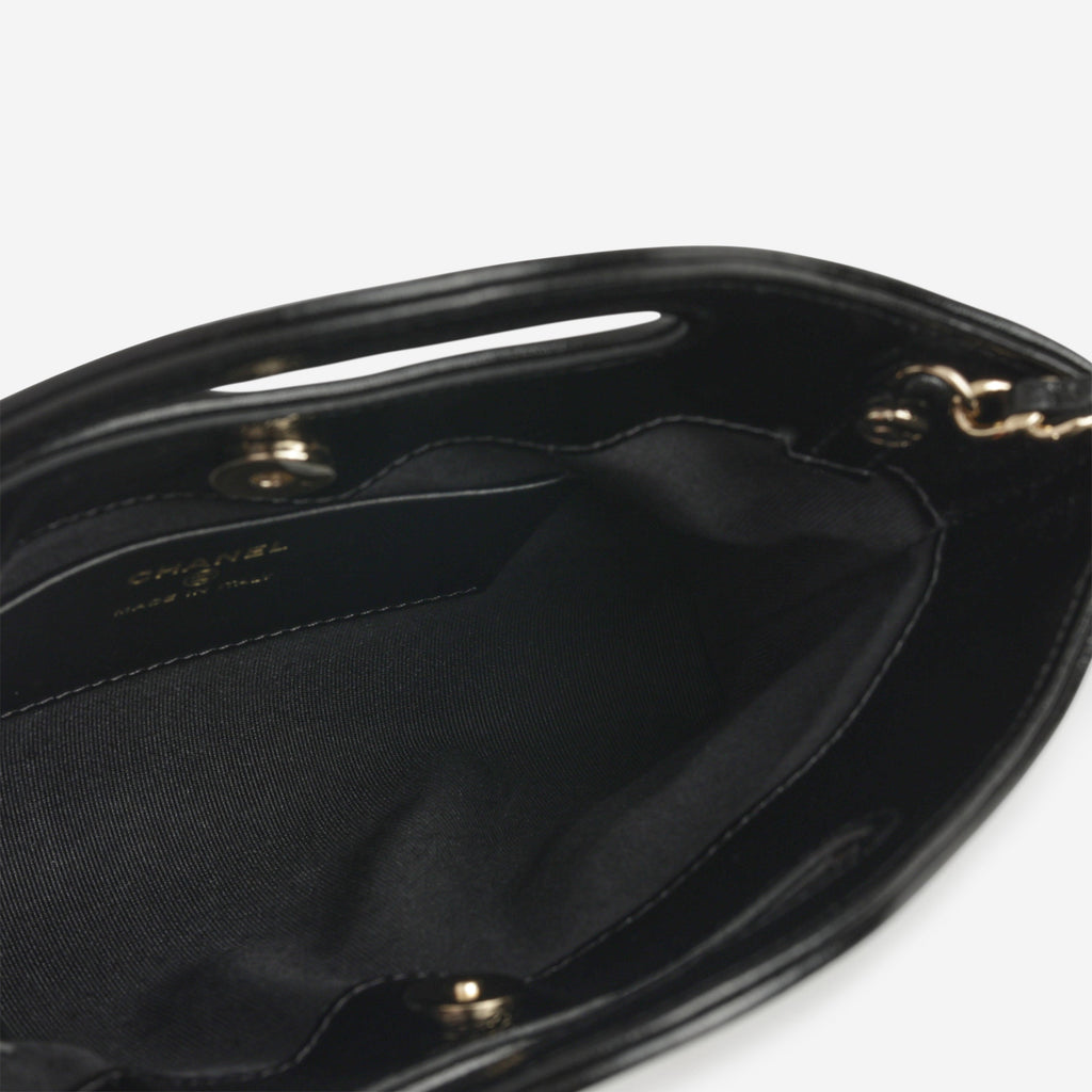 Nano 31 Clutch on Chain - Black Glazed Calfskin | Champagne Gold Hardware