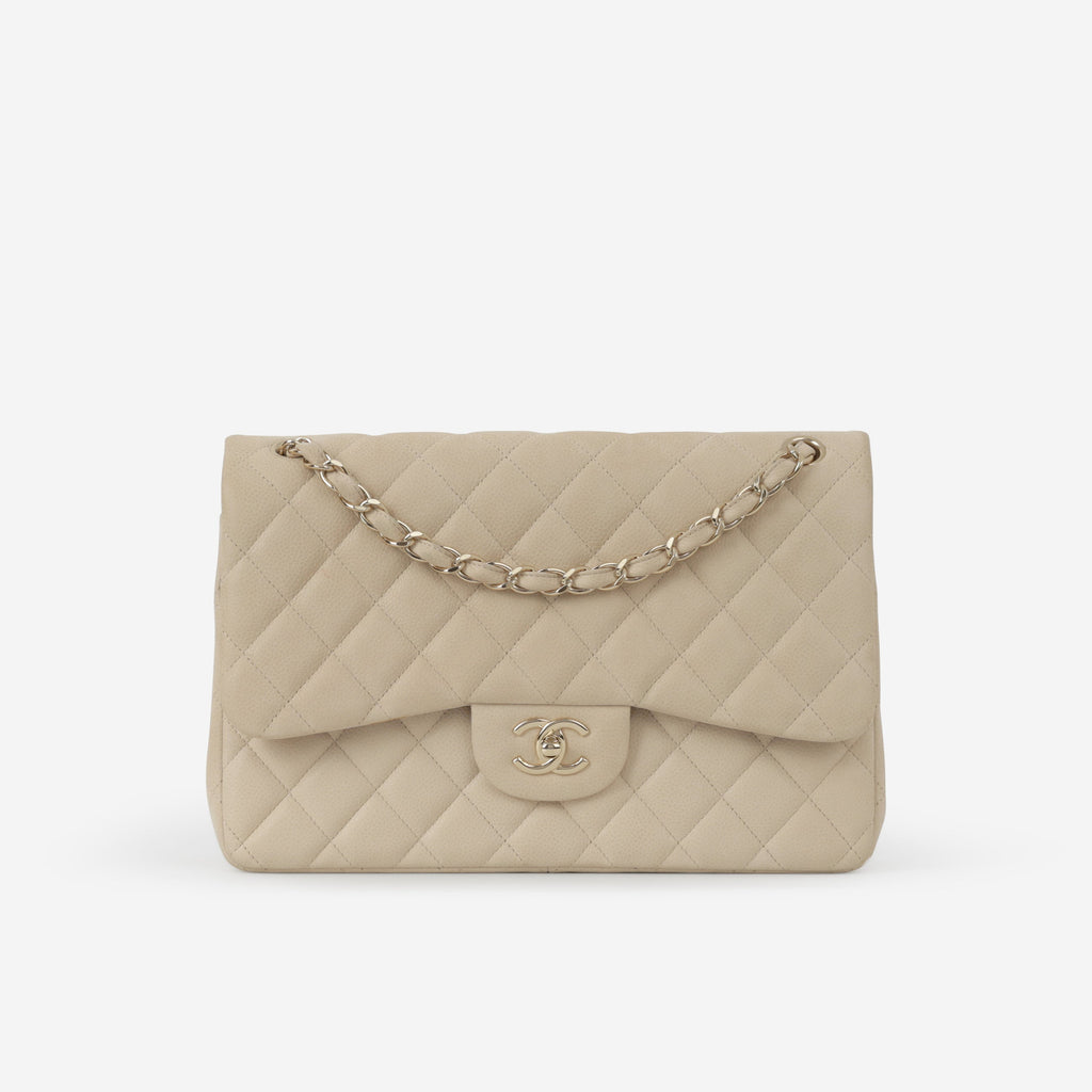 Chanel Classic Jumbo Double Flap - Beige Matte Caviar | Champagne Gold Hardware