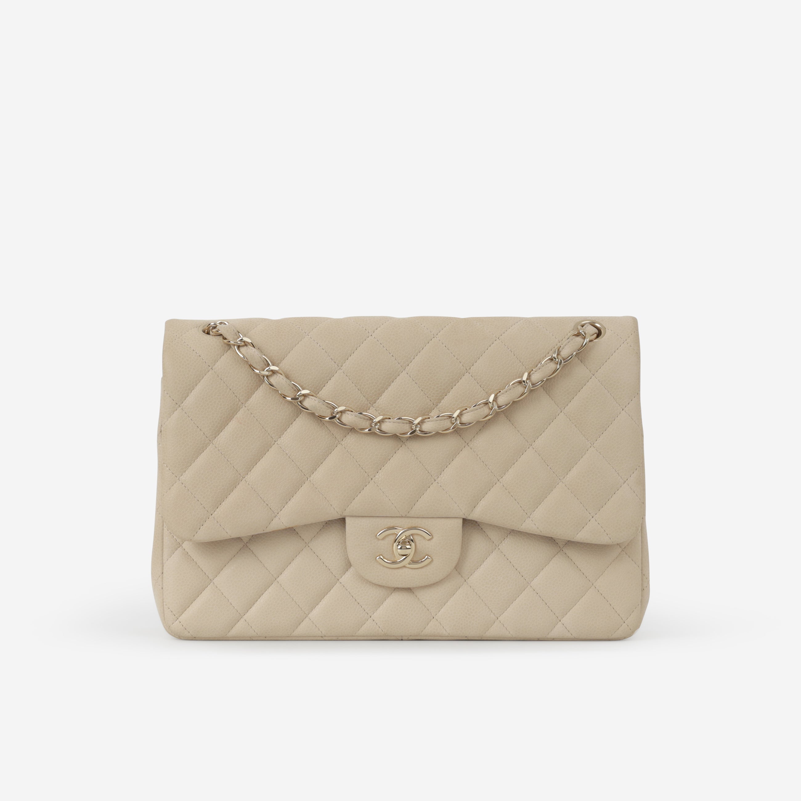 Chanel Classic Jumbo Double Flap - Beige Matte Caviar | Champagne Gold Hardware