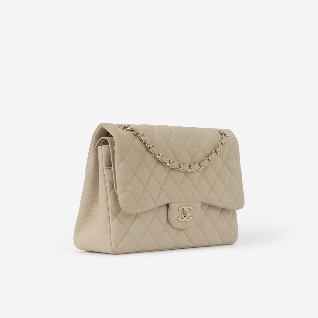 Chanel Classic Jumbo Double Flap - Beige Matte Caviar | Champagne Gold Hardware