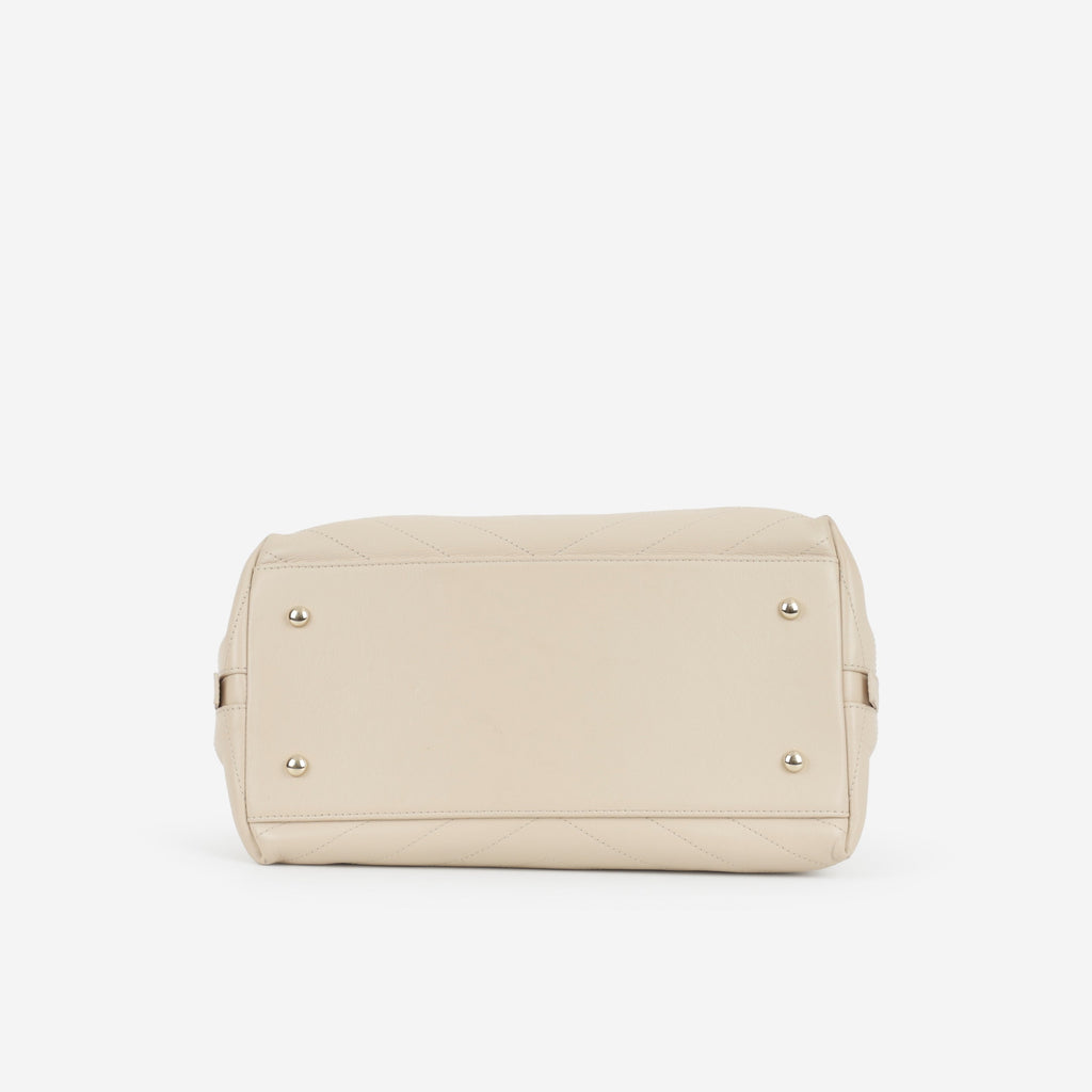 Chanel Small Chic Shopping Tote - Beige Chevron Calfskin | Champagne Gold Hardware