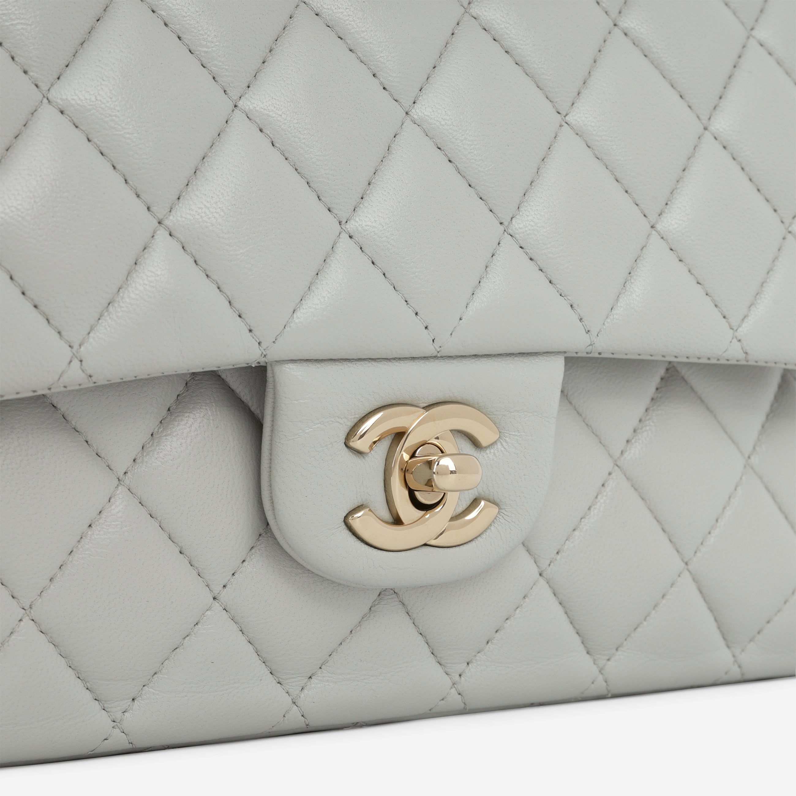Chanel Medium Classic Flap - Light Grey Lambskin | Champagne Gold Hardware