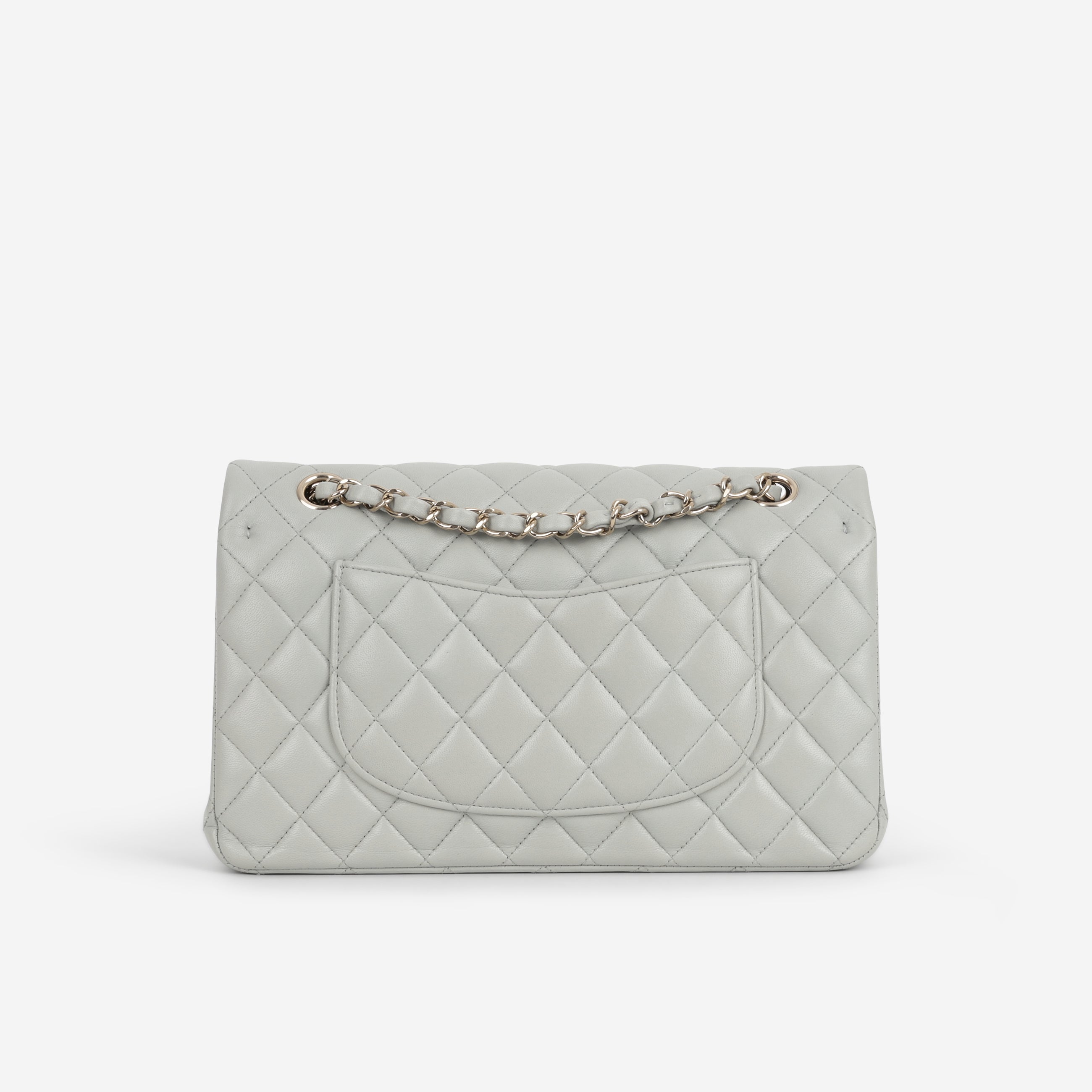 Chanel Medium Classic Flap - Light Grey Lambskin | Champagne Gold Hardware
