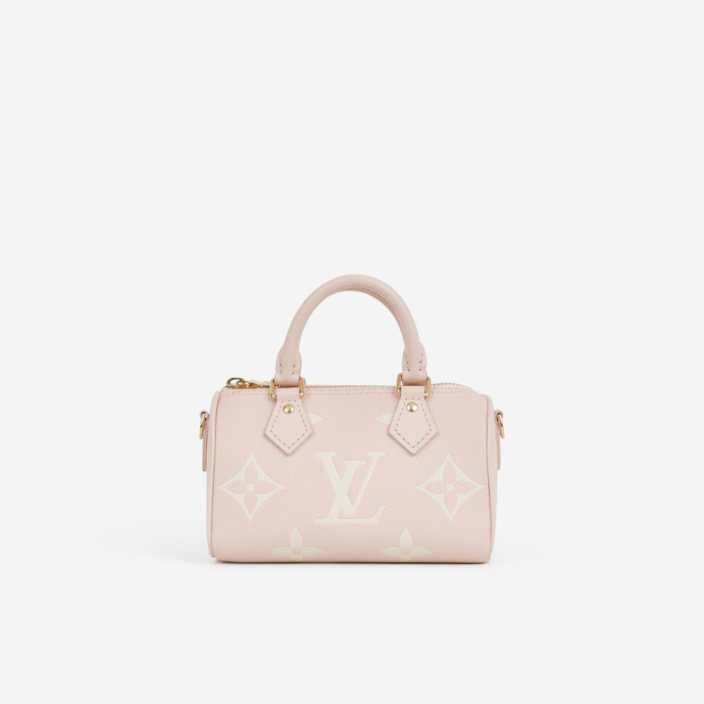 Louis Vuitton Nano Speedy Bandouliere - Rose / White Quartz Empreinte | Gold Hardware