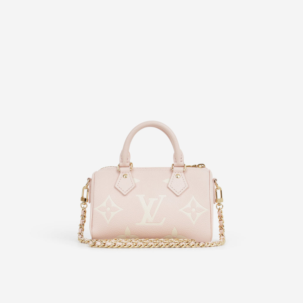 Louis Vuitton Nano Speedy Bandouliere - Rose / White Quartz Empreinte | Gold Hardware