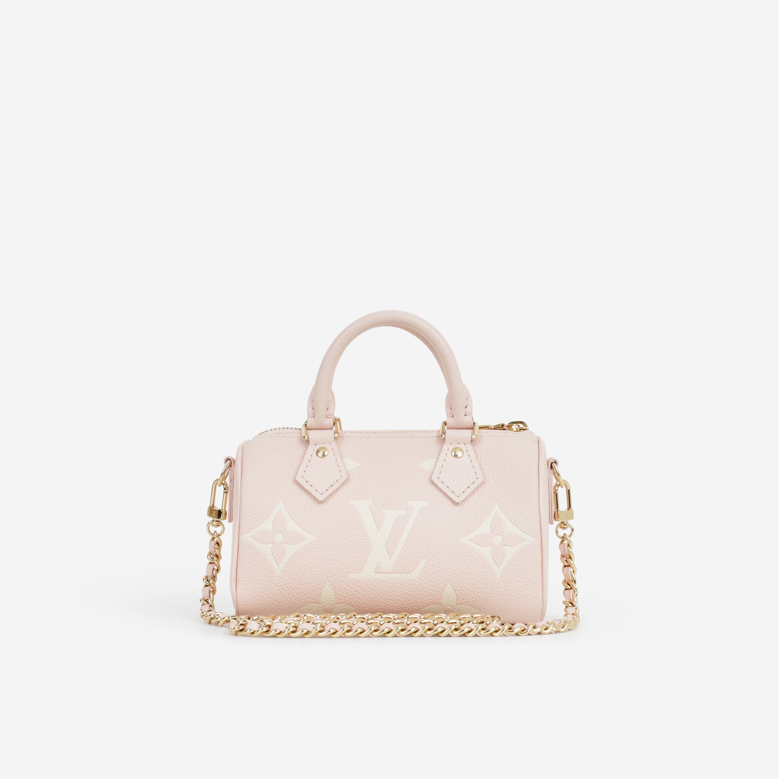 Louis Vuitton Nano Speedy Bandouliere - Rose / White Quartz Empreinte | Gold Hardware