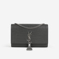 Saint Laurent Medium Kate Tassel Bag - Grey Croc Embossed | Silver Hardware