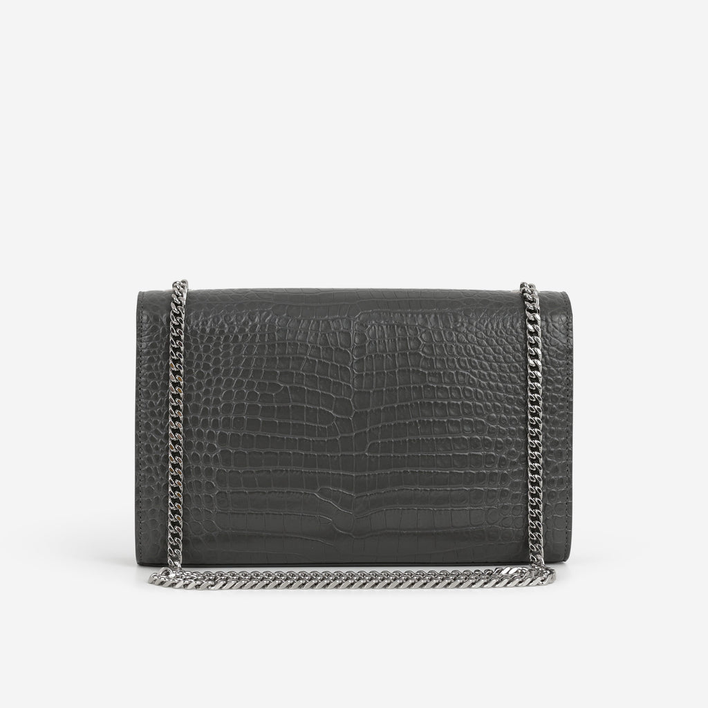 Saint Laurent Medium Kate Tassel Bag - Grey Croc Embossed | Silver Hardware