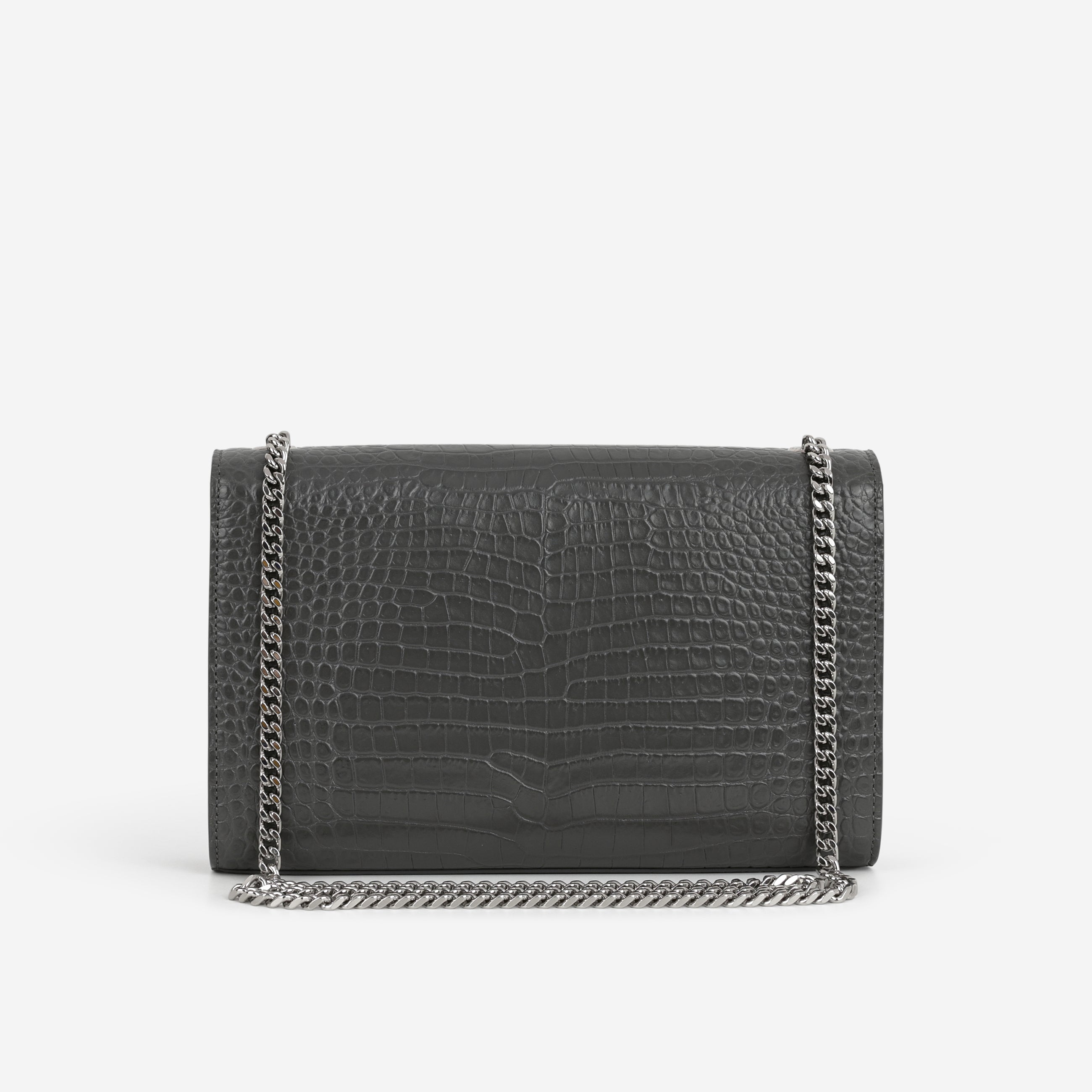 Saint Laurent Medium Kate Tassel Bag - Grey Croc Embossed | Silver Hardware