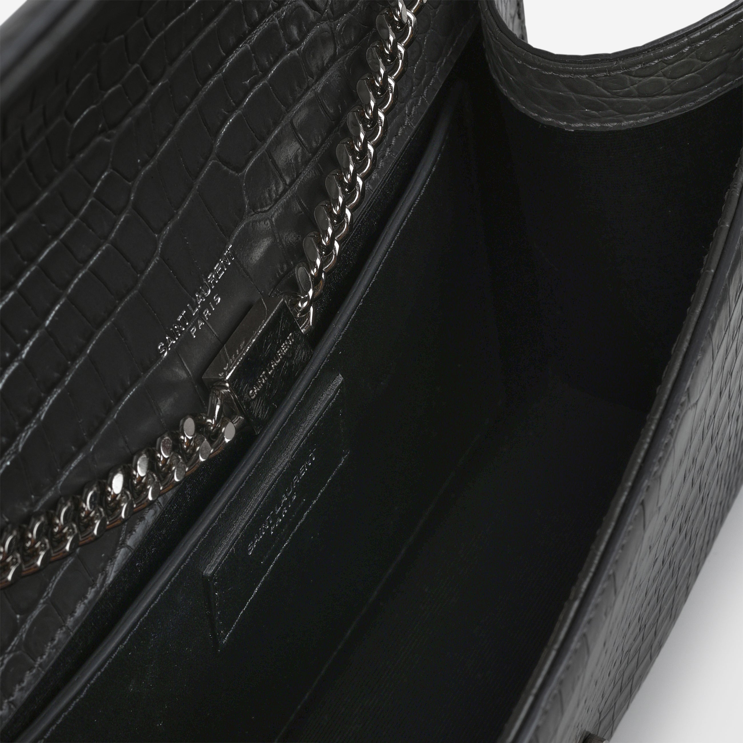 Saint Laurent Medium Kate Tassel Bag - Grey Croc Embossed | Silver Hardware