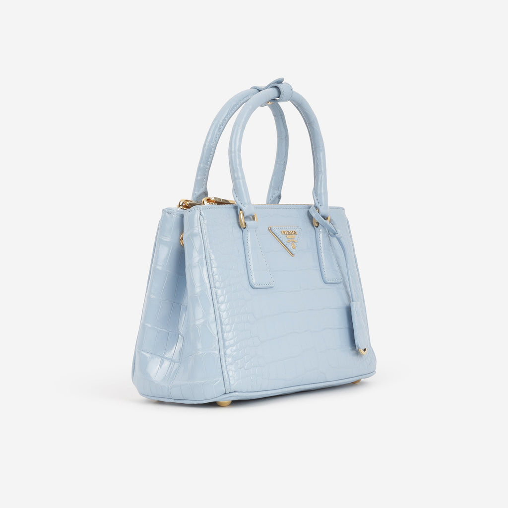 Prada Small Galleria - Light Blue Crocodile | Gold Hardware