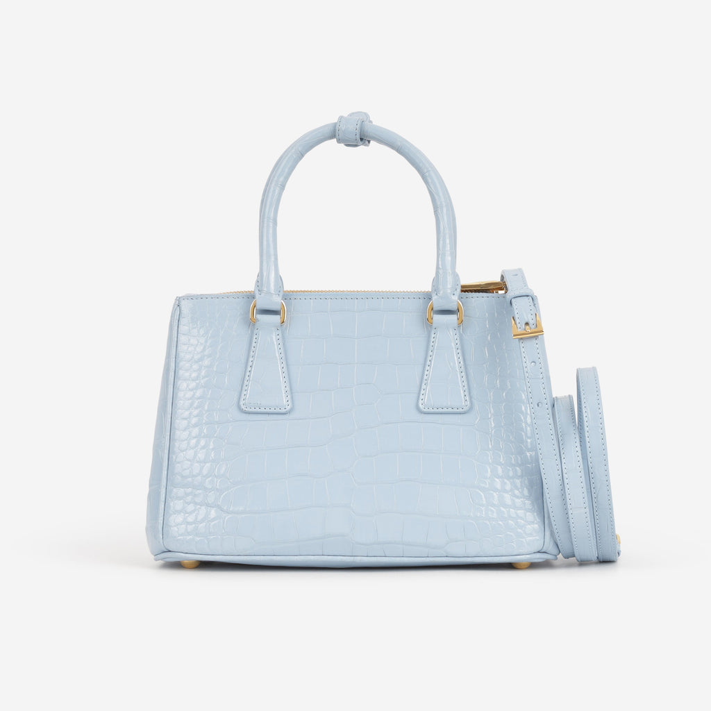 Prada Small Galleria - Light Blue Crocodile | Gold Hardware