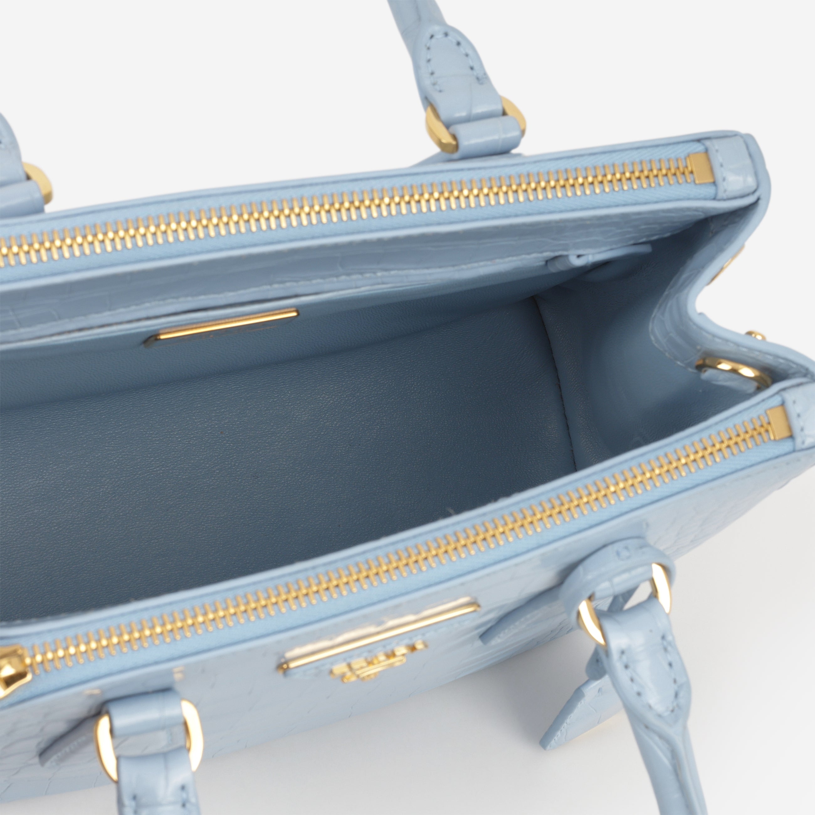 Prada Small Galleria - Light Blue Crocodile | Gold Hardware