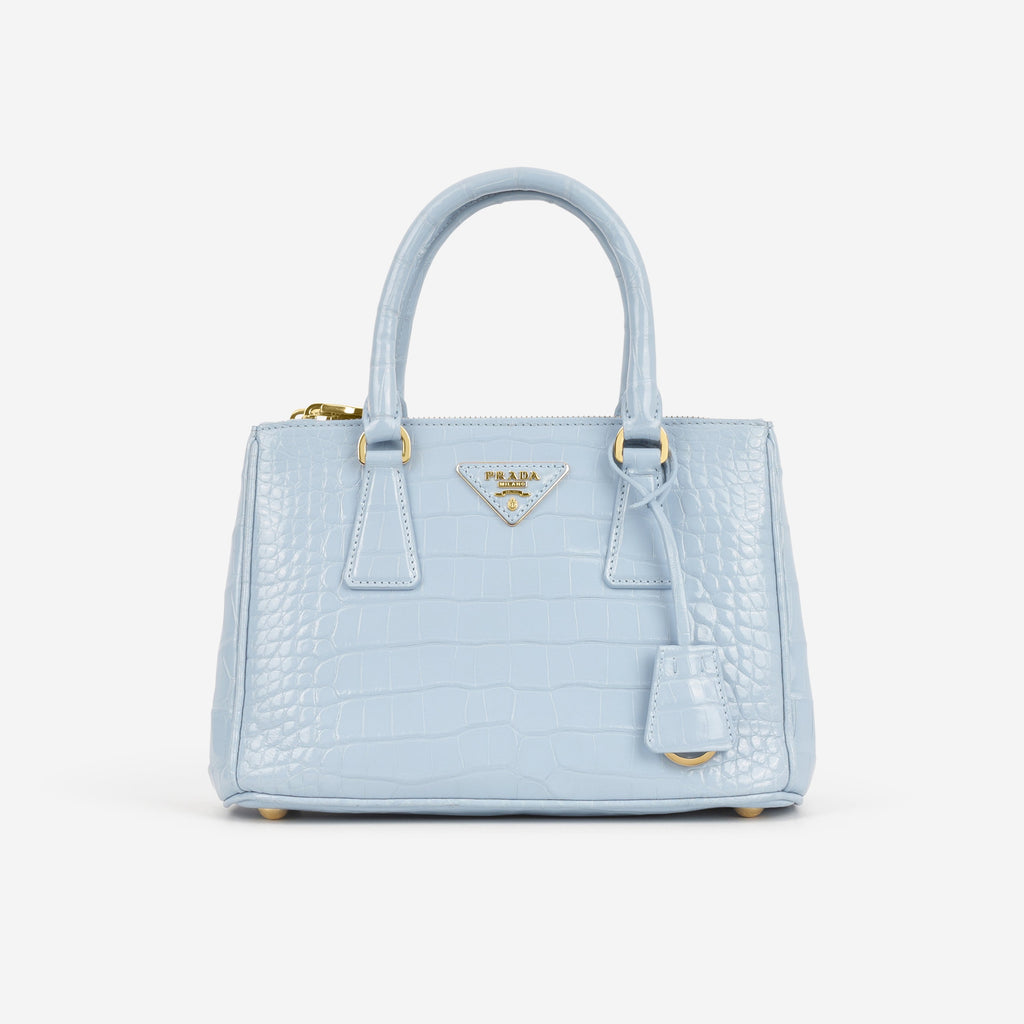 Prada Small Galleria - Light Blue Crocodile | Gold Hardware