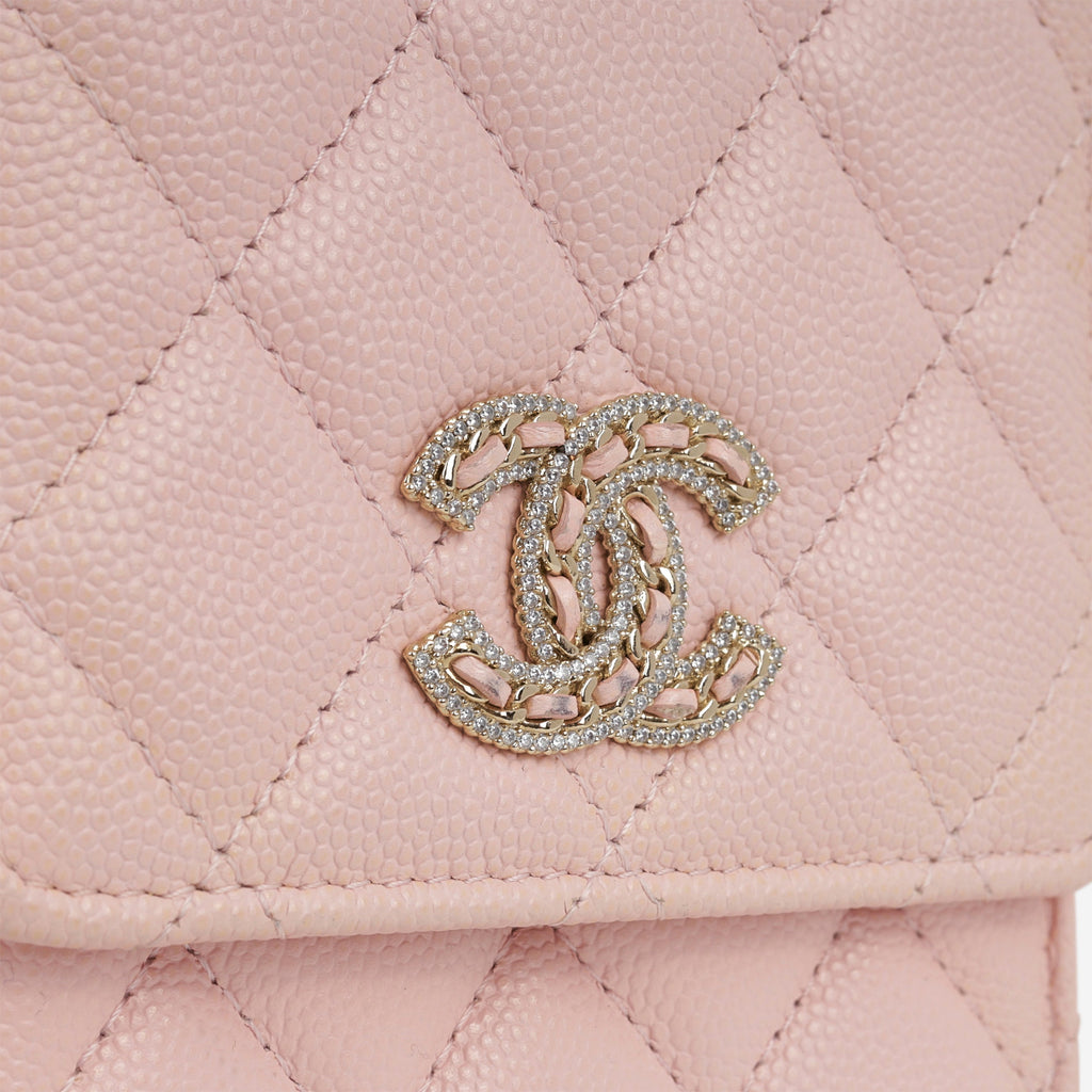 Chanel Phone Holder & Airpod Case - Pale Pink Caviar | Champagne Gold Hardware