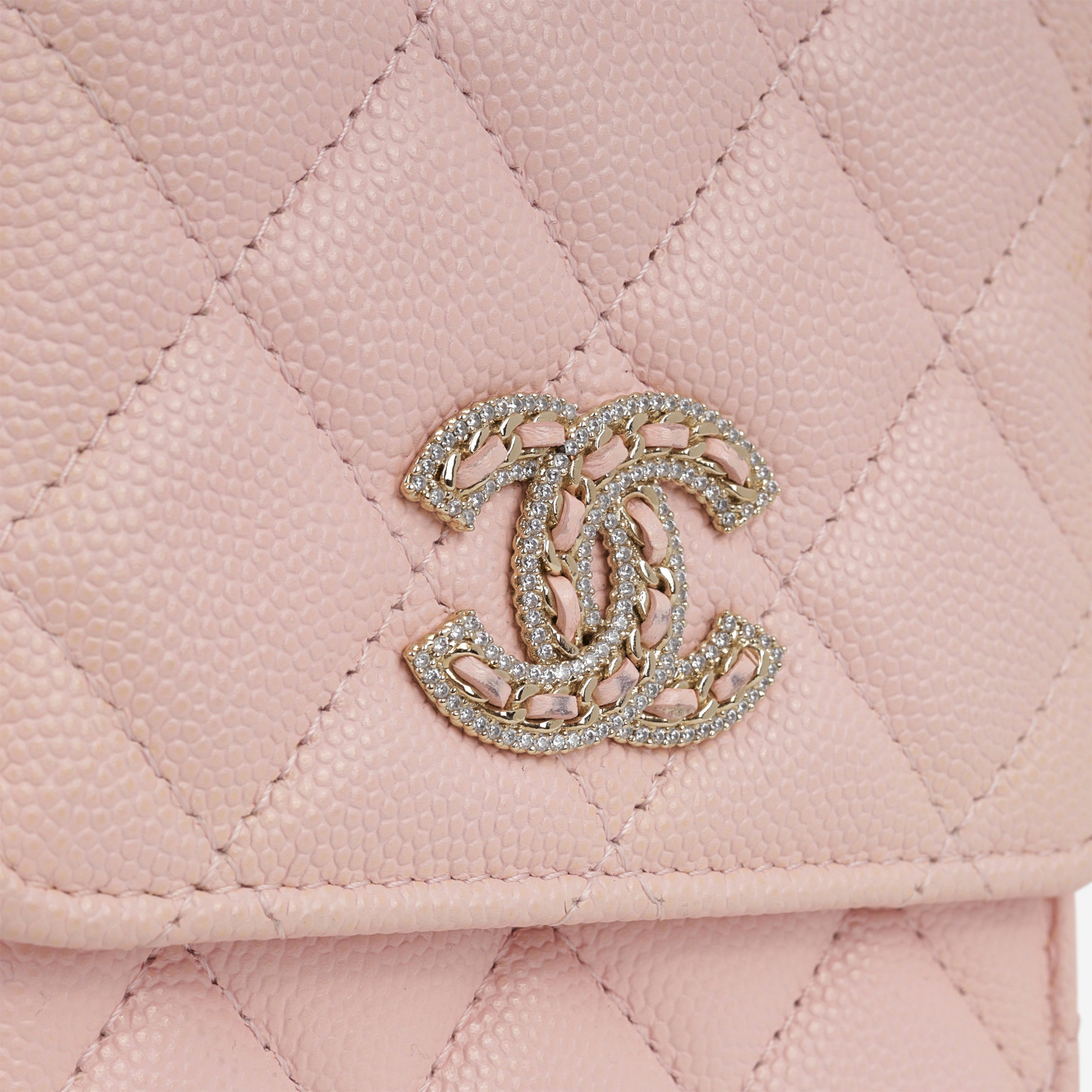Chanel Phone Holder & Airpod Case - Pale Pink Caviar | Champagne Gold Hardware