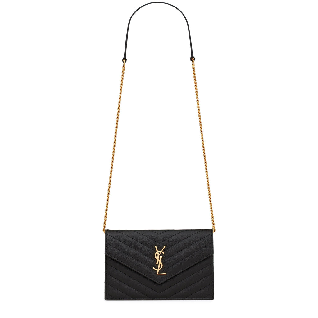 Saint Laurent Cassandre Matelasse Black Envelope Chain Wallet