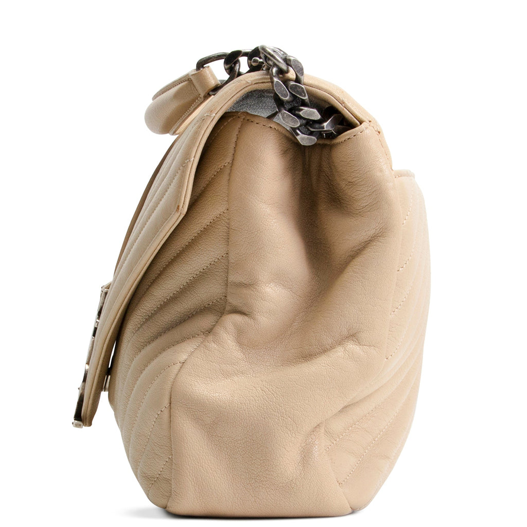 SAINT LAURENT Matelasse Chevron Monogram Large College Satchel - Beige