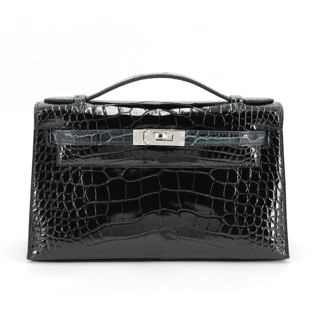 HERMÈS Special Order Kelly Pochette HSS Vert Rousseau (V0) Noir (89) Shiny Alligator Palladium hardware K (2025)