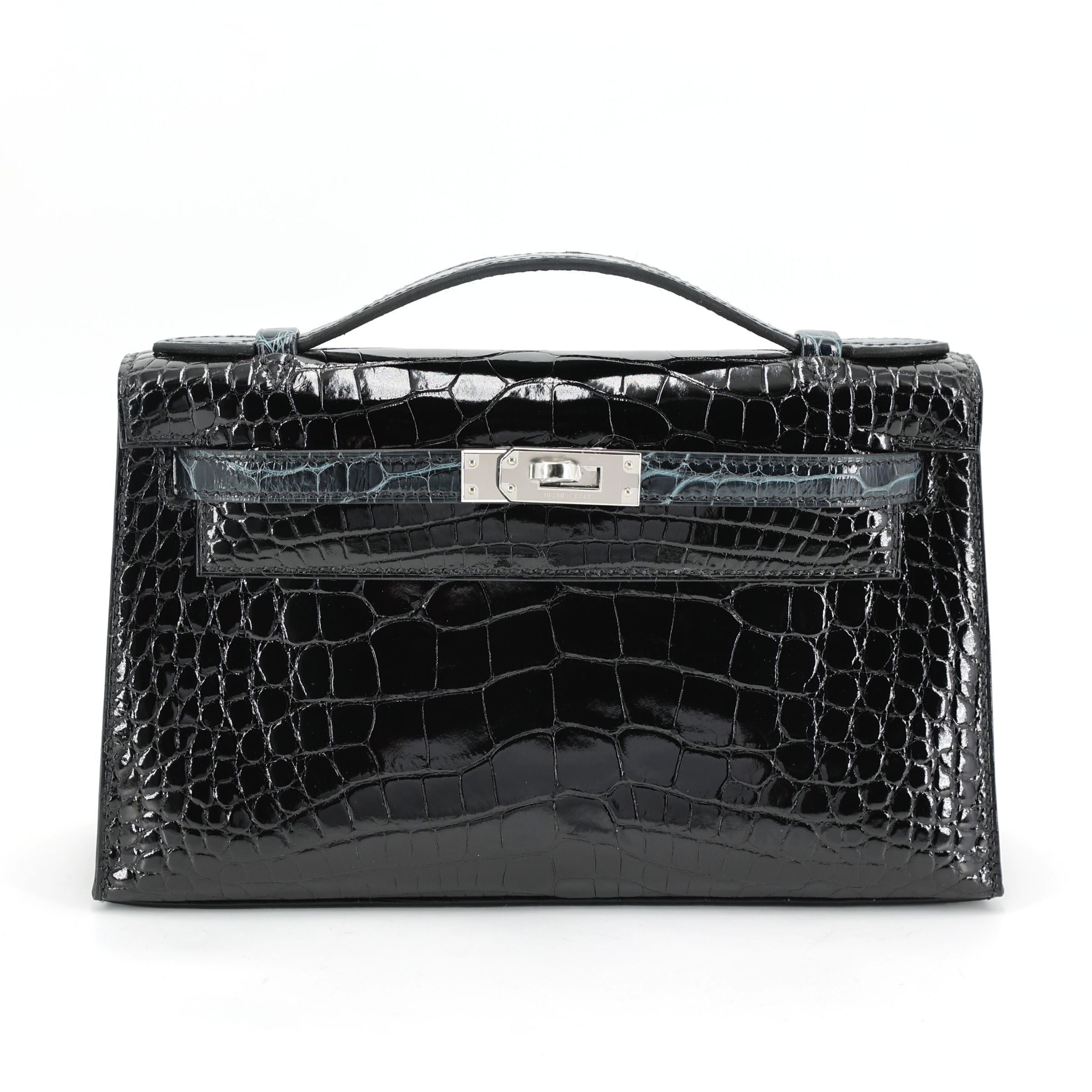 HERMÈS Special Order Kelly Pochette HSS Vert Rousseau (V0) Noir (89) Shiny Alligator Palladium hardware K (2025)