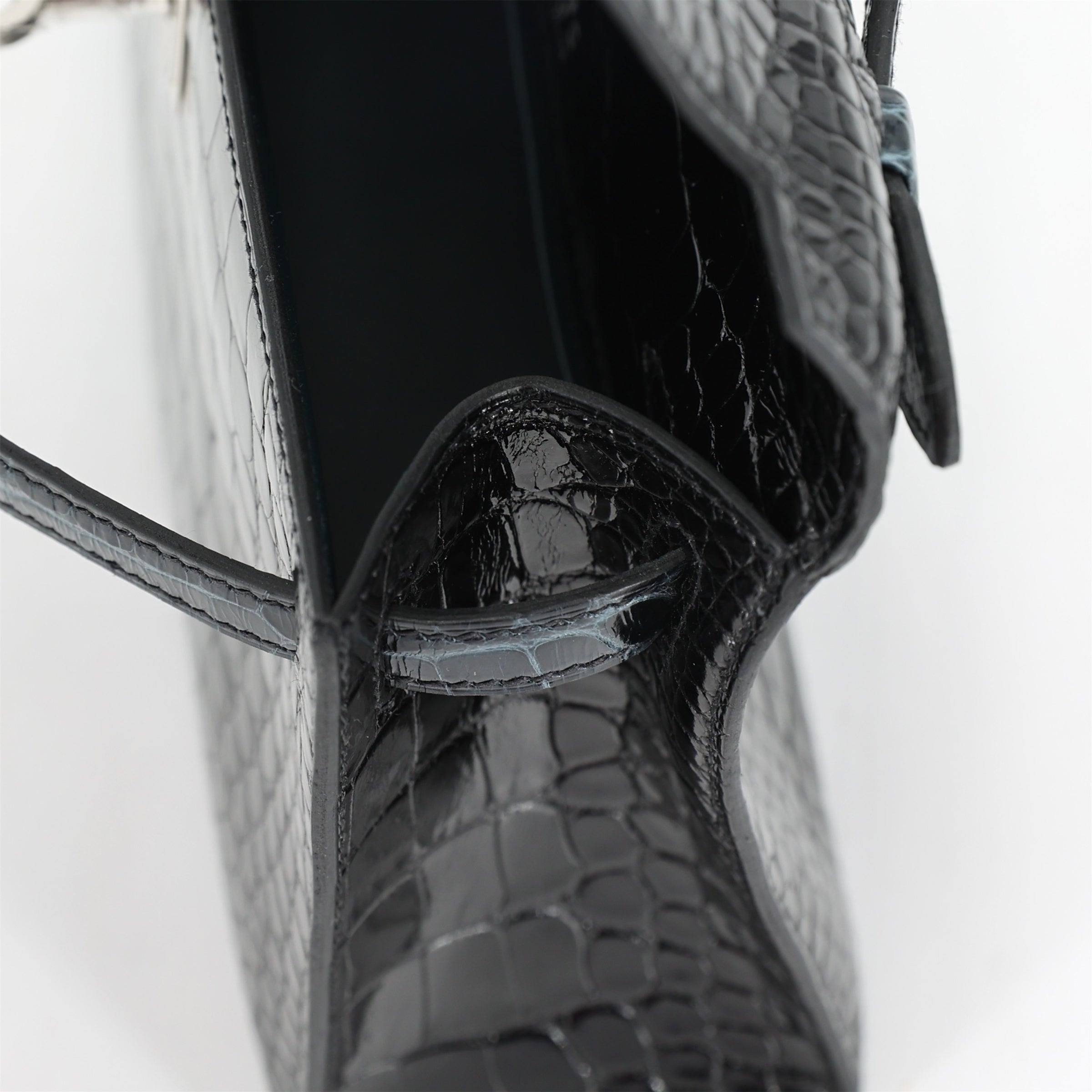 HERMÈS Special Order Kelly Pochette HSS Vert Rousseau (V0) Noir (89) Shiny Alligator Palladium hardware K (2025)
