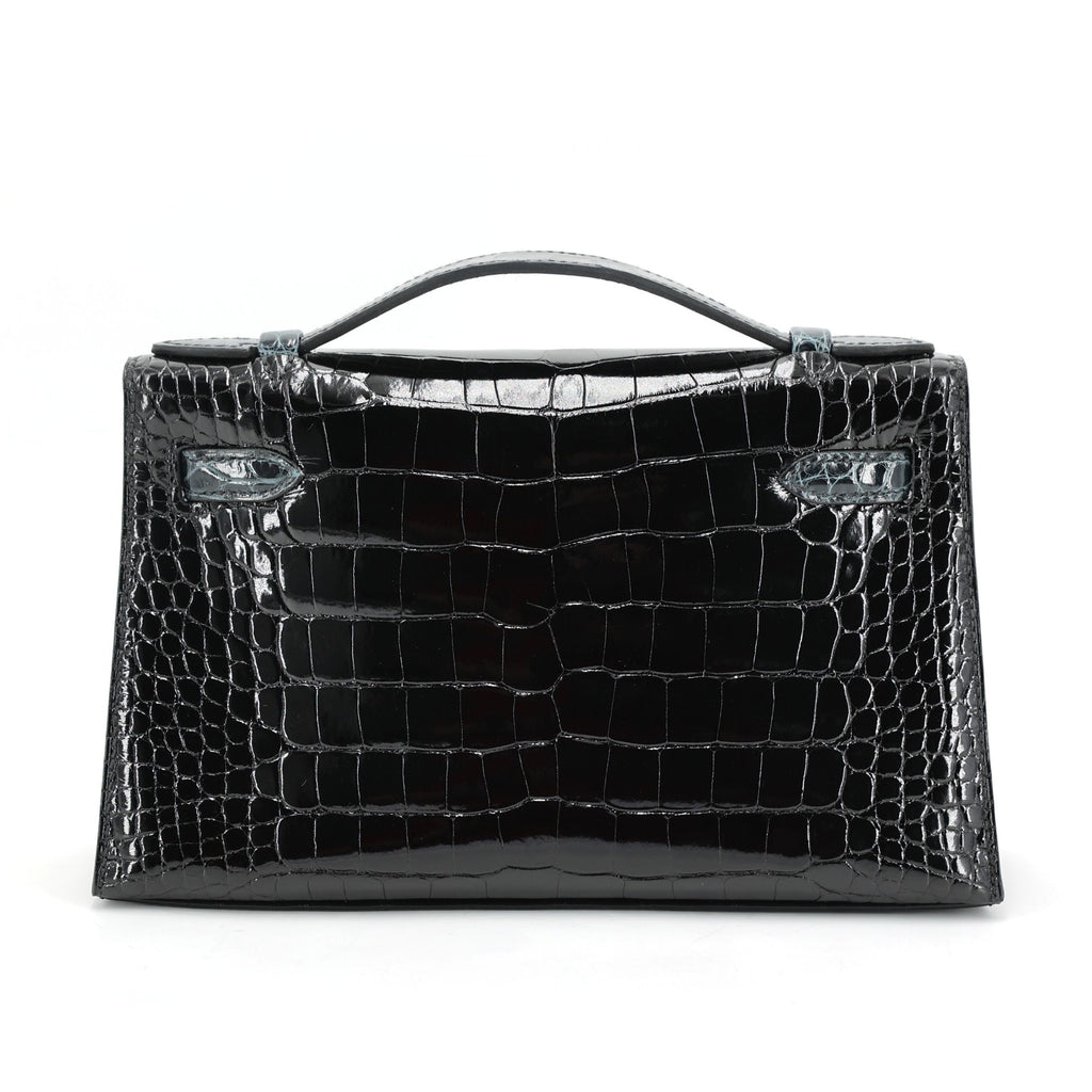 HERMÈS Special Order Kelly Pochette HSS Vert Rousseau (V0) Noir (89) Shiny Alligator Palladium hardware K (2025)