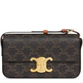 Celine Claude Triomphe Canvas and Calfskin Tan Shoulder Bag