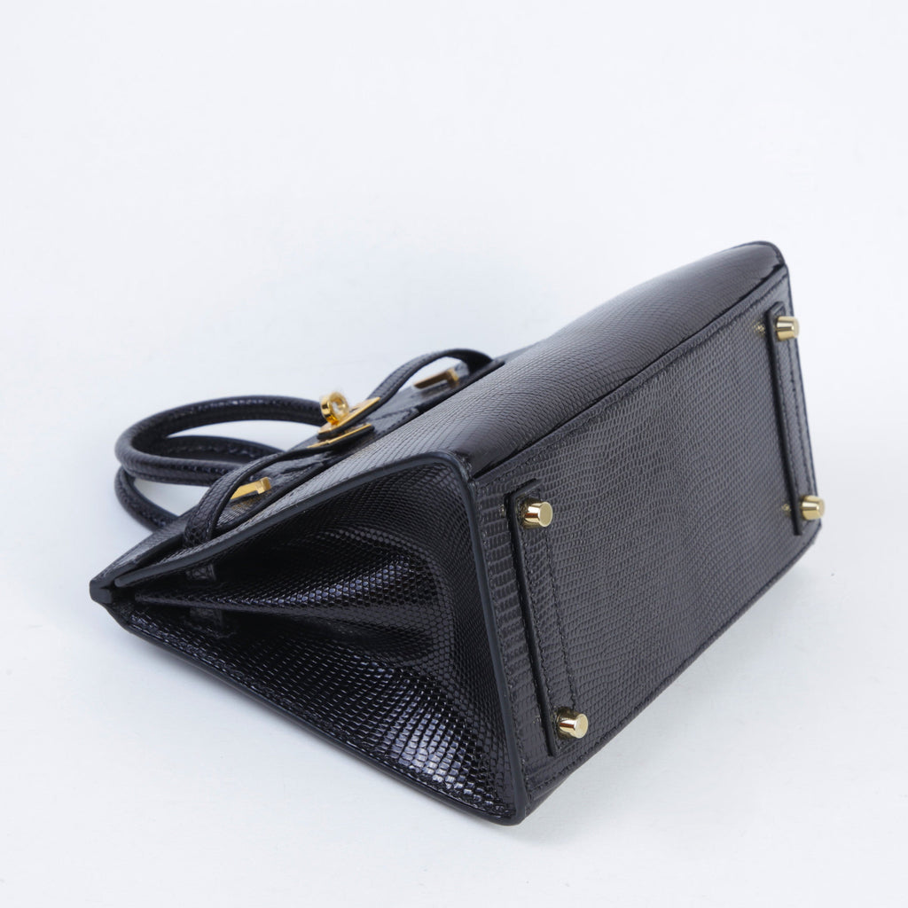 HERMÈS Birkin 20 Noir (89) Lizard Gold hardware B (2023)