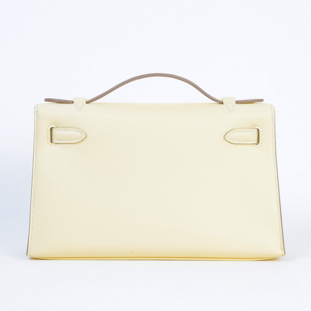 HERMÈS Kelly Pochette Jaune milton (i8) Swift Palladium hardware K (2025)