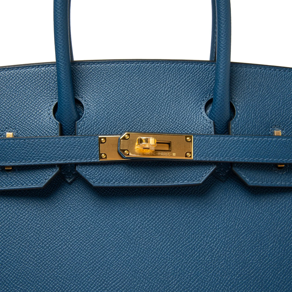 Hermès Paris Sellier Birkin 30 Deep Blue Epsom Leather Gold Hardware