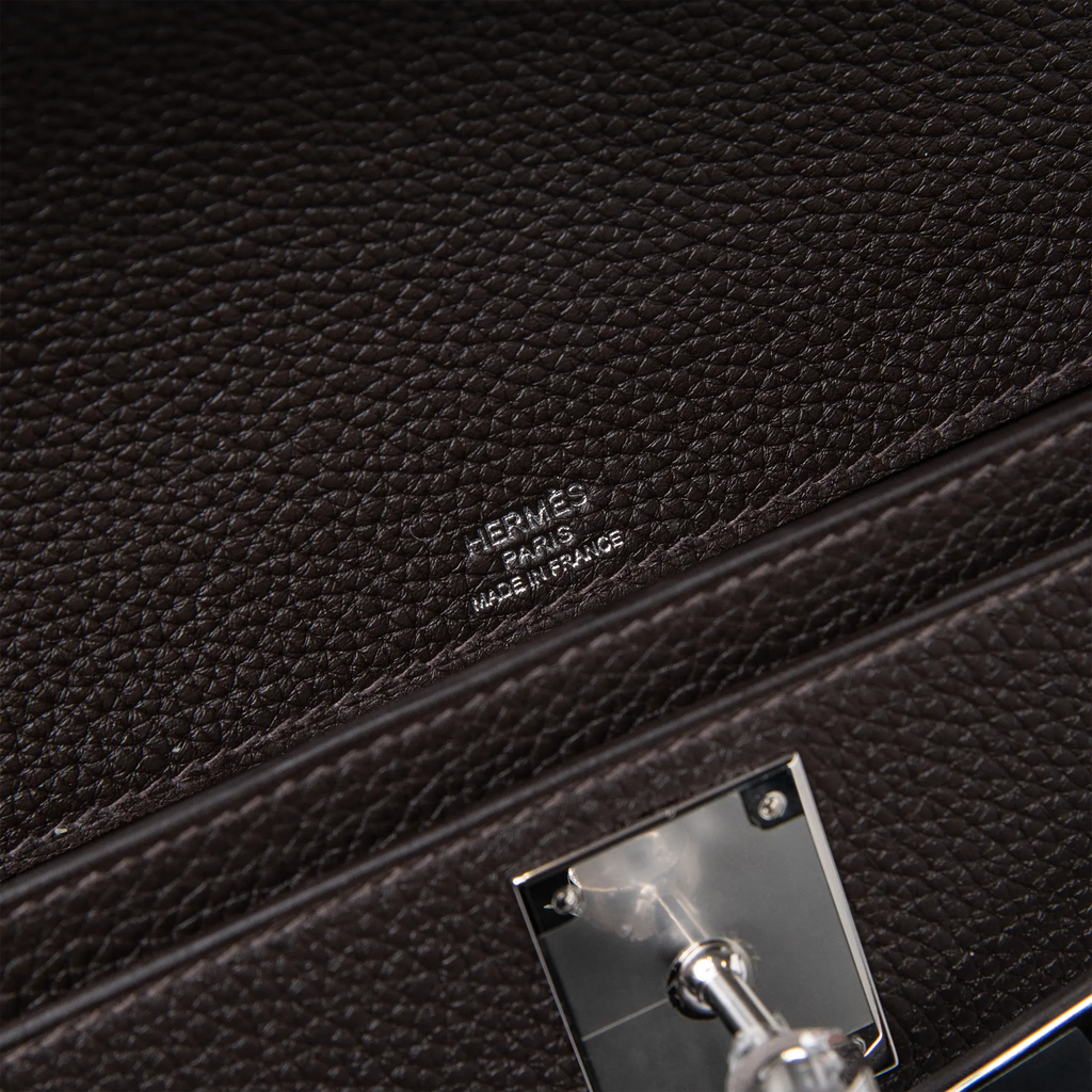 Hermes Kelly Depeches 25 Negonda Calfskin Bai Brun Palladium Hardware