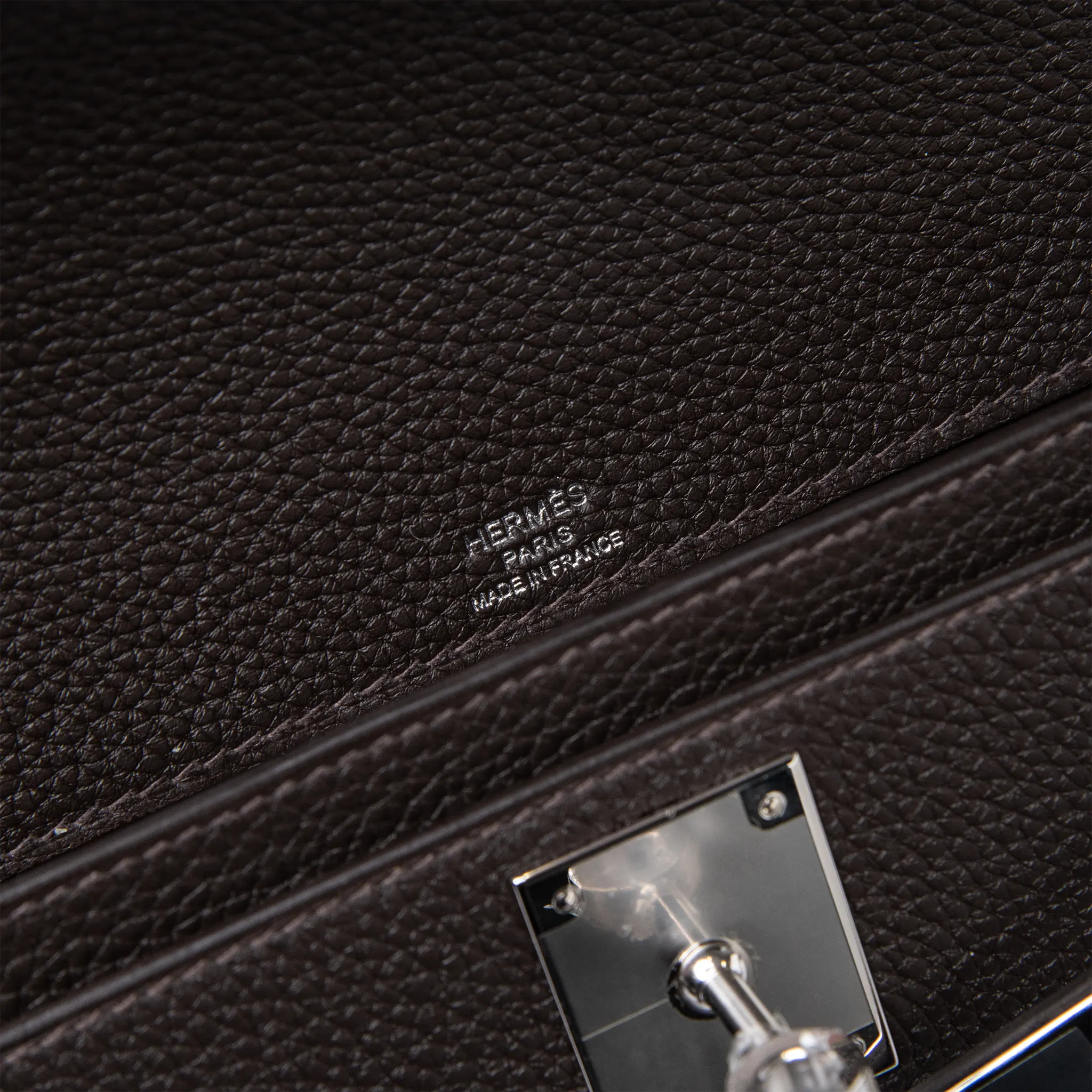 Hermes Kelly Depeches 25 Negonda Calfskin Bai Brun Palladium Hardware