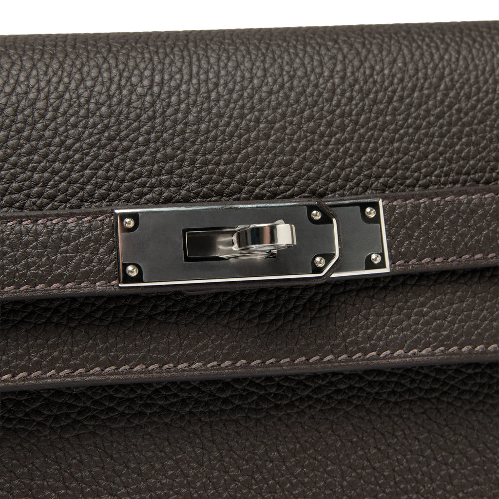 Hermes Kelly Depeches 25 Negonda Calfskin Bai Brun Palladium Hardware