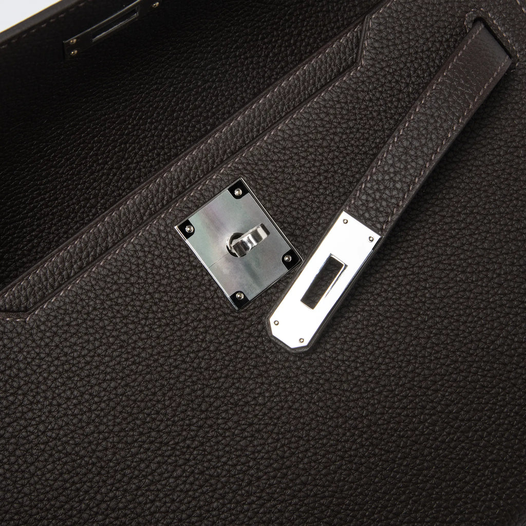 Hermes Kelly Depeches 25 Negonda Calfskin Bai Brun Palladium Hardware