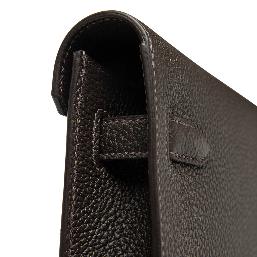 Hermes Kelly Depeches 25 Negonda Calfskin Bai Brun Palladium Hardware