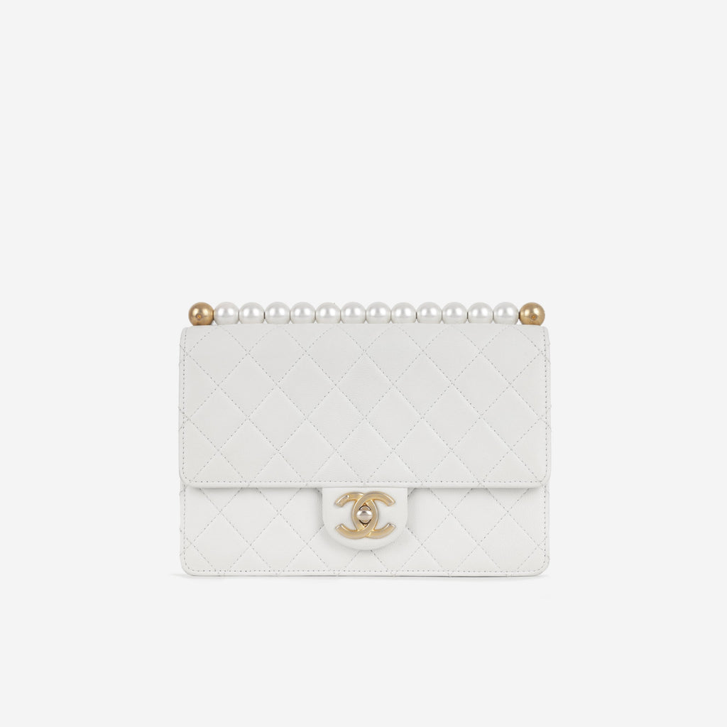 Chanel Medium Pearl Flap - White Calfskin | Gold Hardware