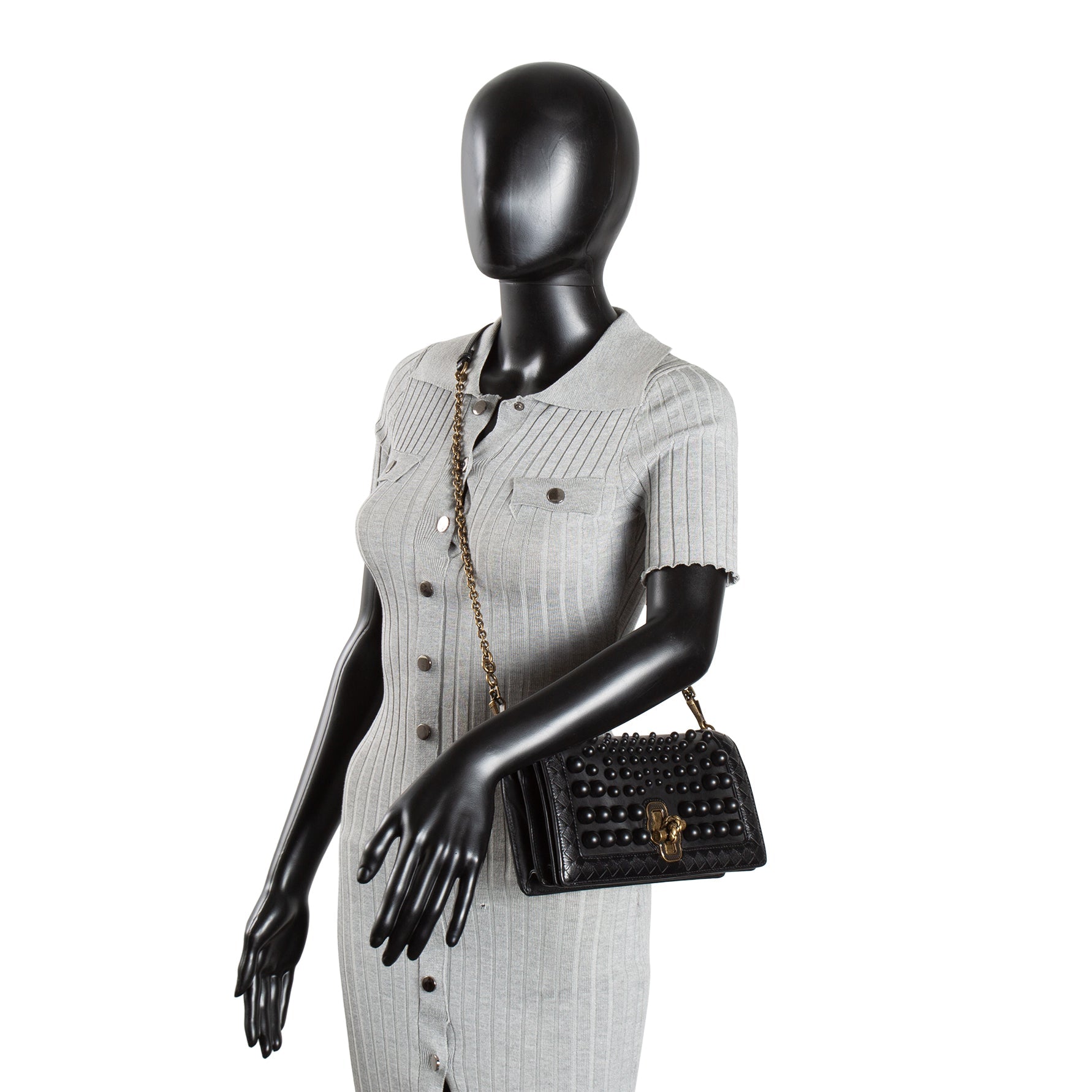 BOTTEGA VENETA Intrecciato Olimpia Studded Knot Bag - Black
